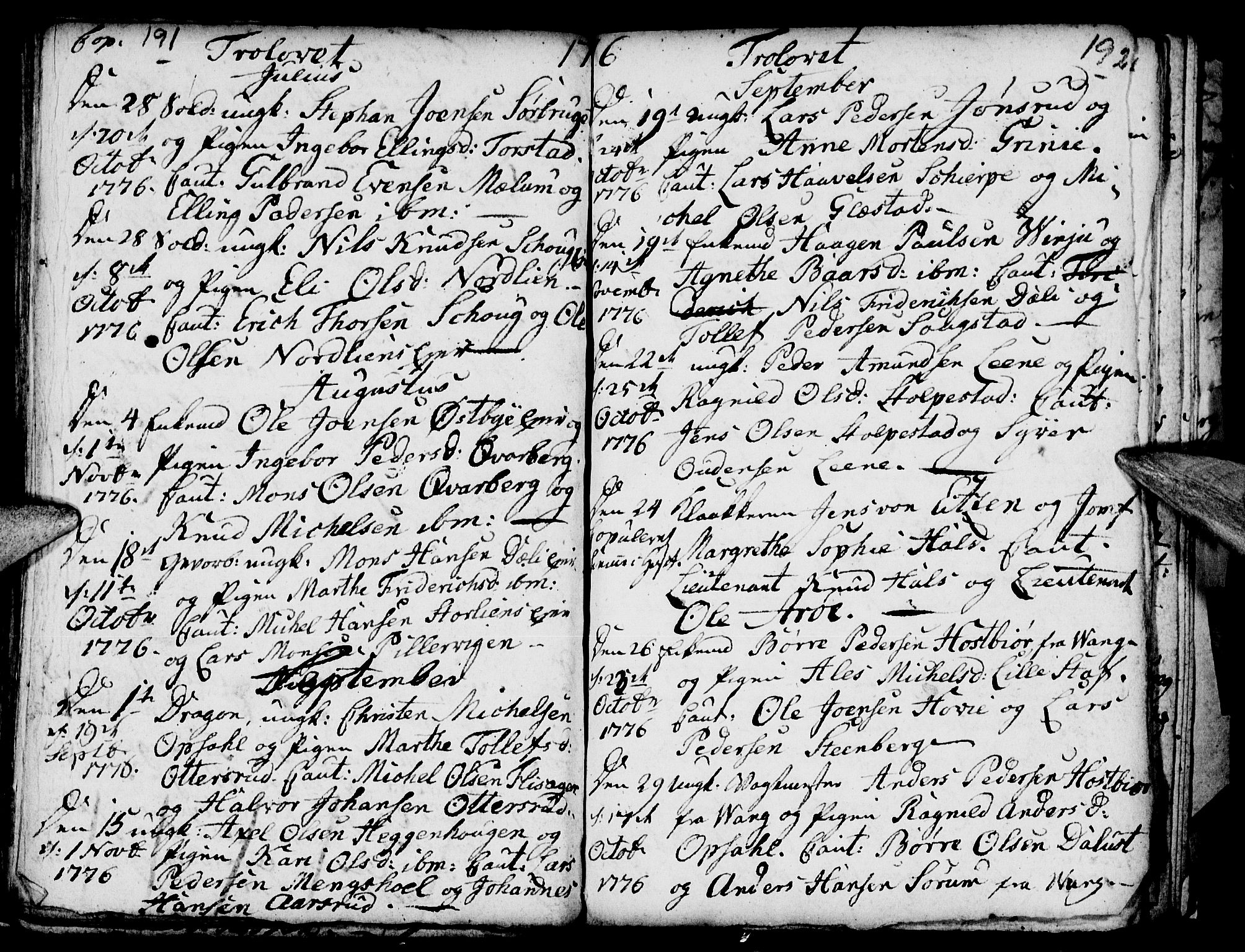 Ringsaker prestekontor, AV/SAH-PREST-014/I/Ia/L0005/0002: Parish register draft no. 1B, 1775-1779, p. 191-192