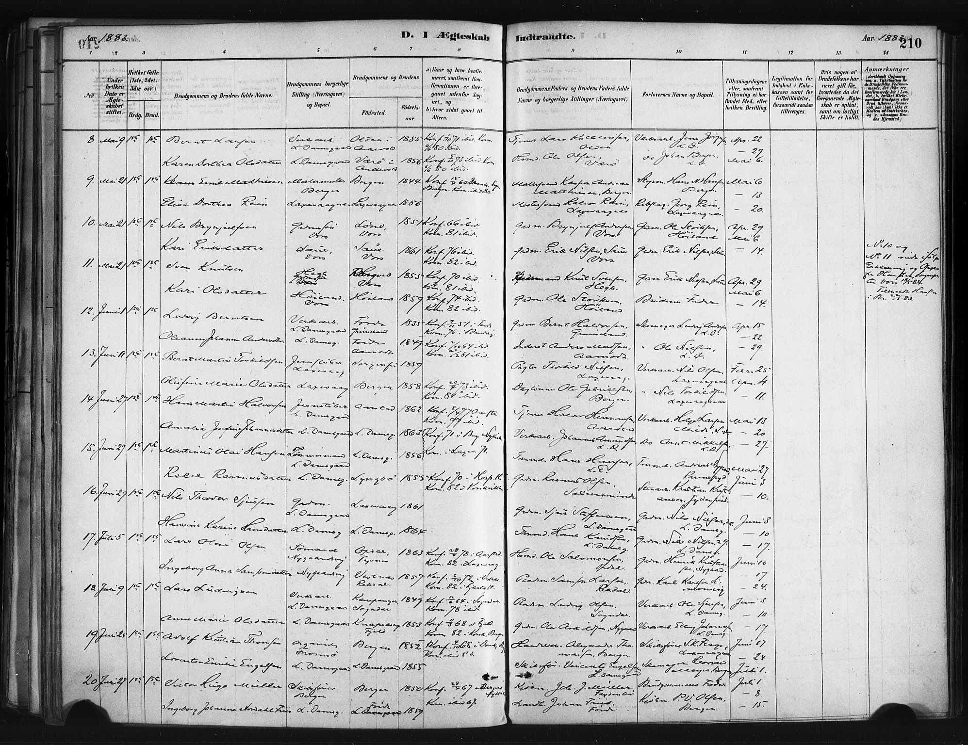 Askøy Sokneprestembete, AV/SAB-A-74101/H/Ha/Haa/Haae/L0002: Parish register (official) no. E 2, 1878-1891, p. 210
