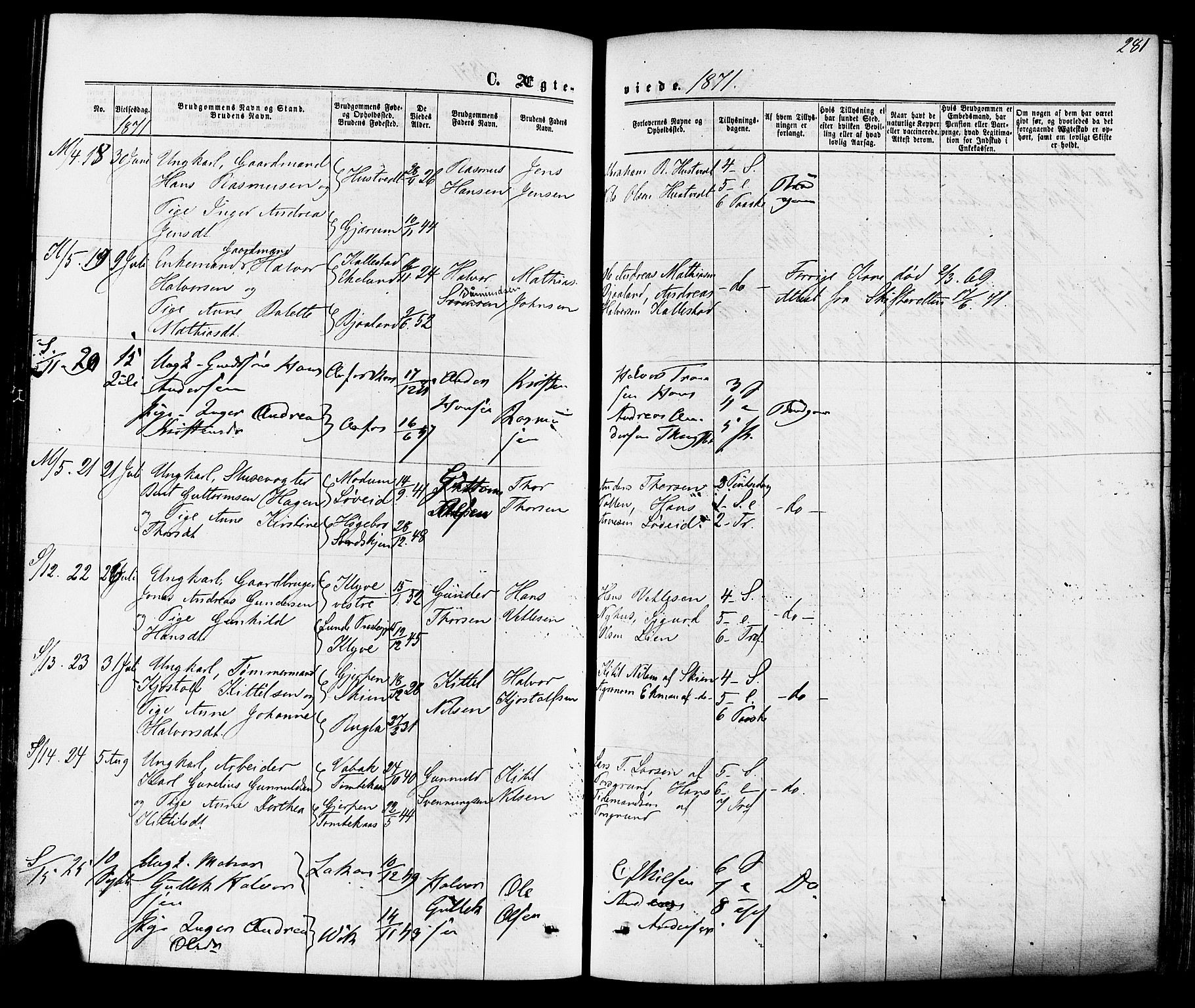 Solum kirkebøker, AV/SAKO-A-306/F/Fa/L0008: Parish register (official) no. I 8, 1865-1876, p. 281