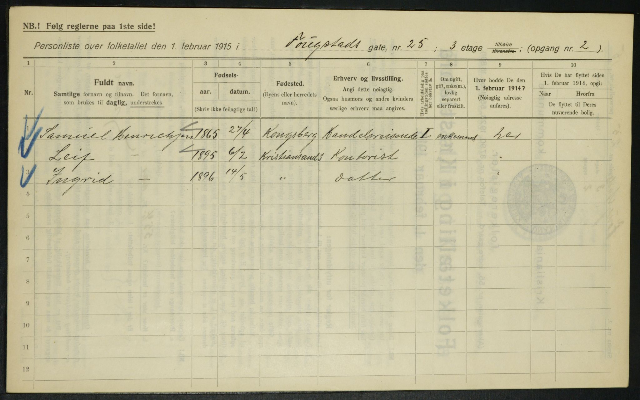 OBA, Municipal Census 1915 for Kristiania, 1915, p. 24920