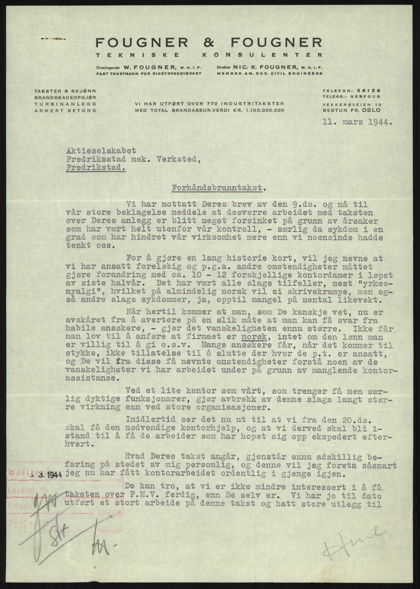 Fredrikstad mekaniske verksted, AV/RA-PA-1807/Q/L0001: Bygninger, Finansiering, Takst, Nyanlegg, 1935-1954, p. 525