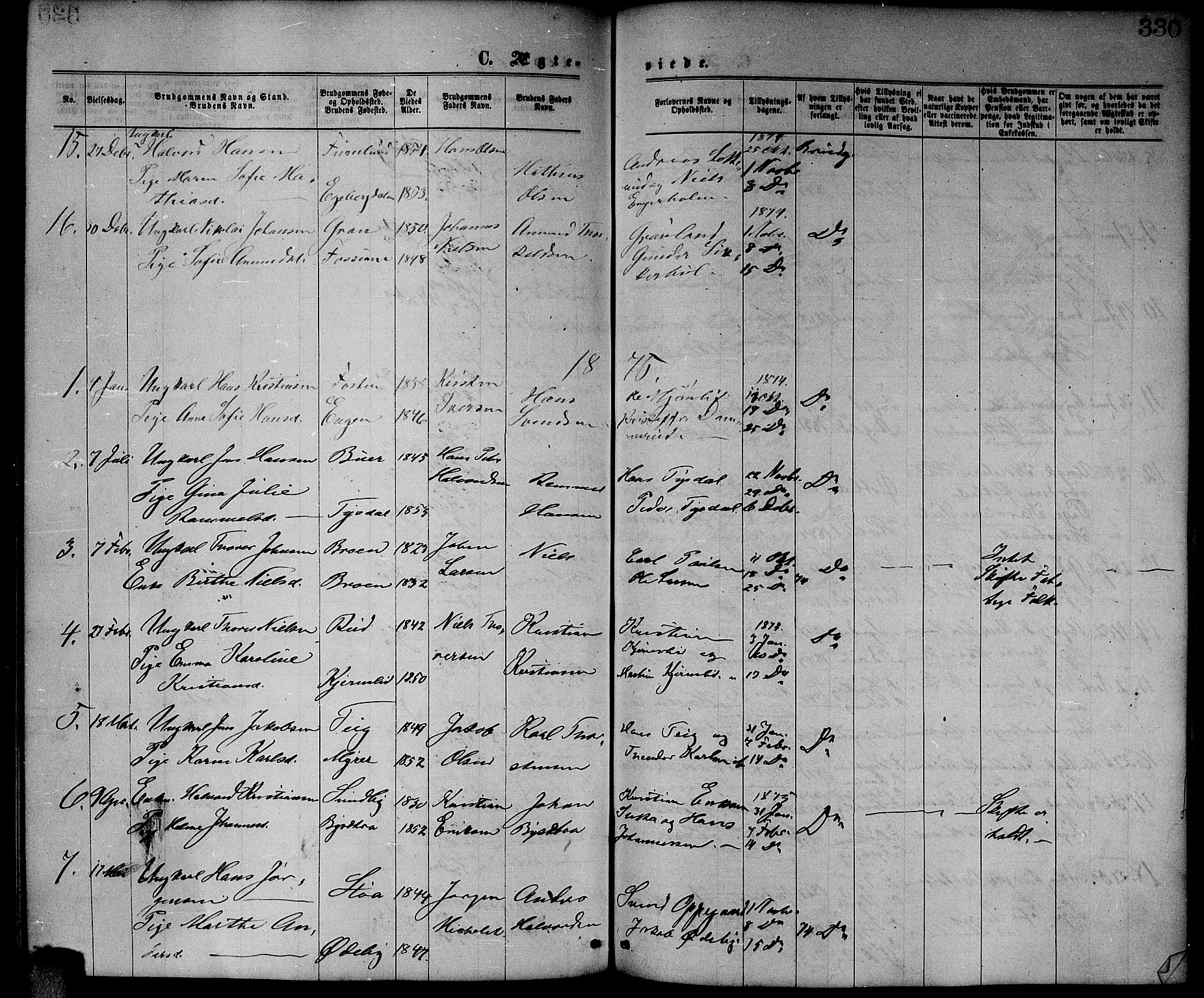 Enebakk prestekontor Kirkebøker, SAO/A-10171c/G/Ga/L0005: Parish register (copy) no. I 5, 1867-1888, p. 330