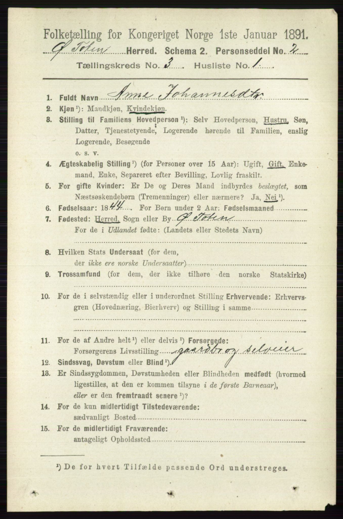 RA, 1891 census for 0528 Østre Toten, 1891, p. 1556