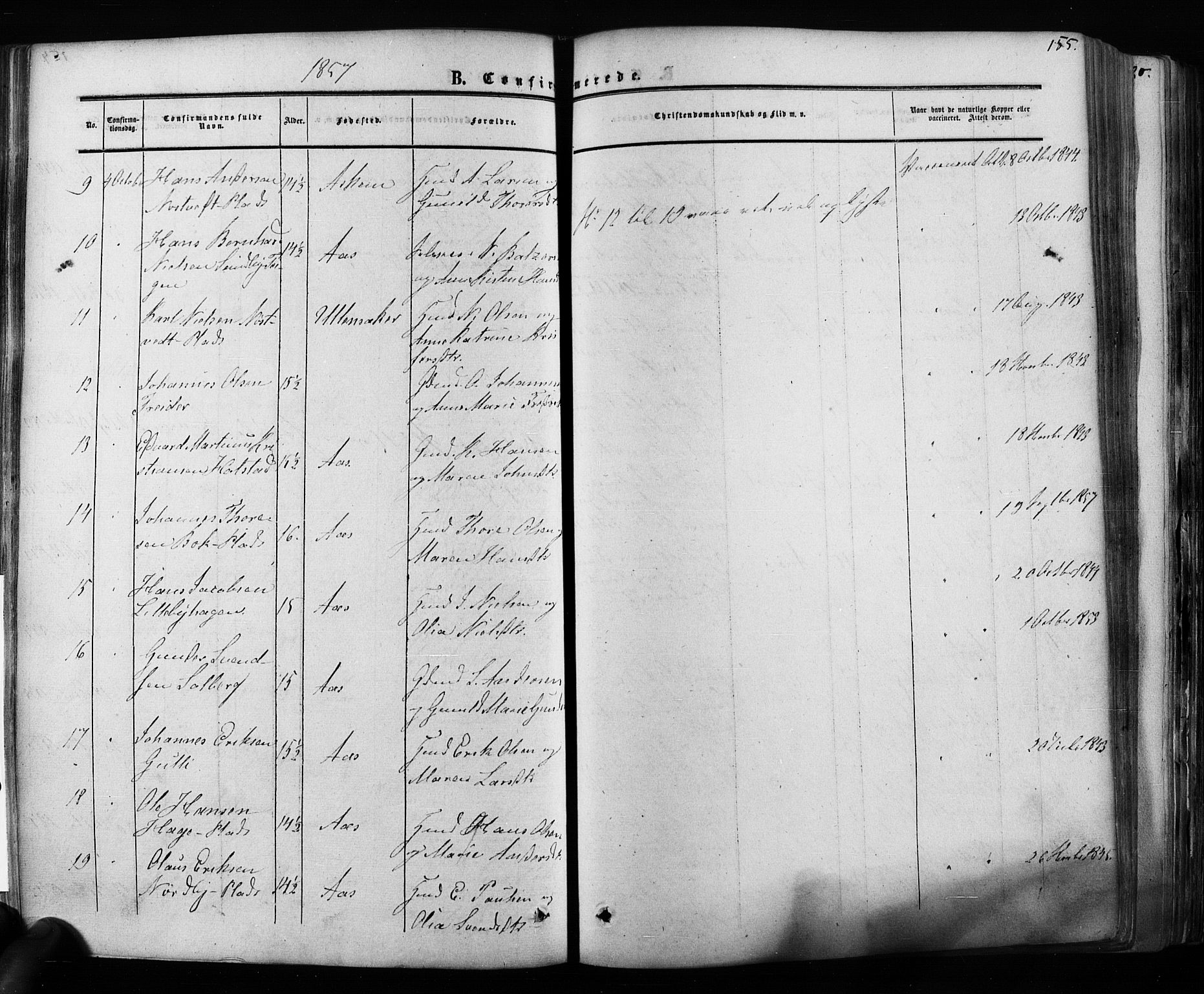 Ås prestekontor Kirkebøker, AV/SAO-A-10894/F/Fa/L0007: Parish register (official) no. I 7, 1854-1870, p. 155