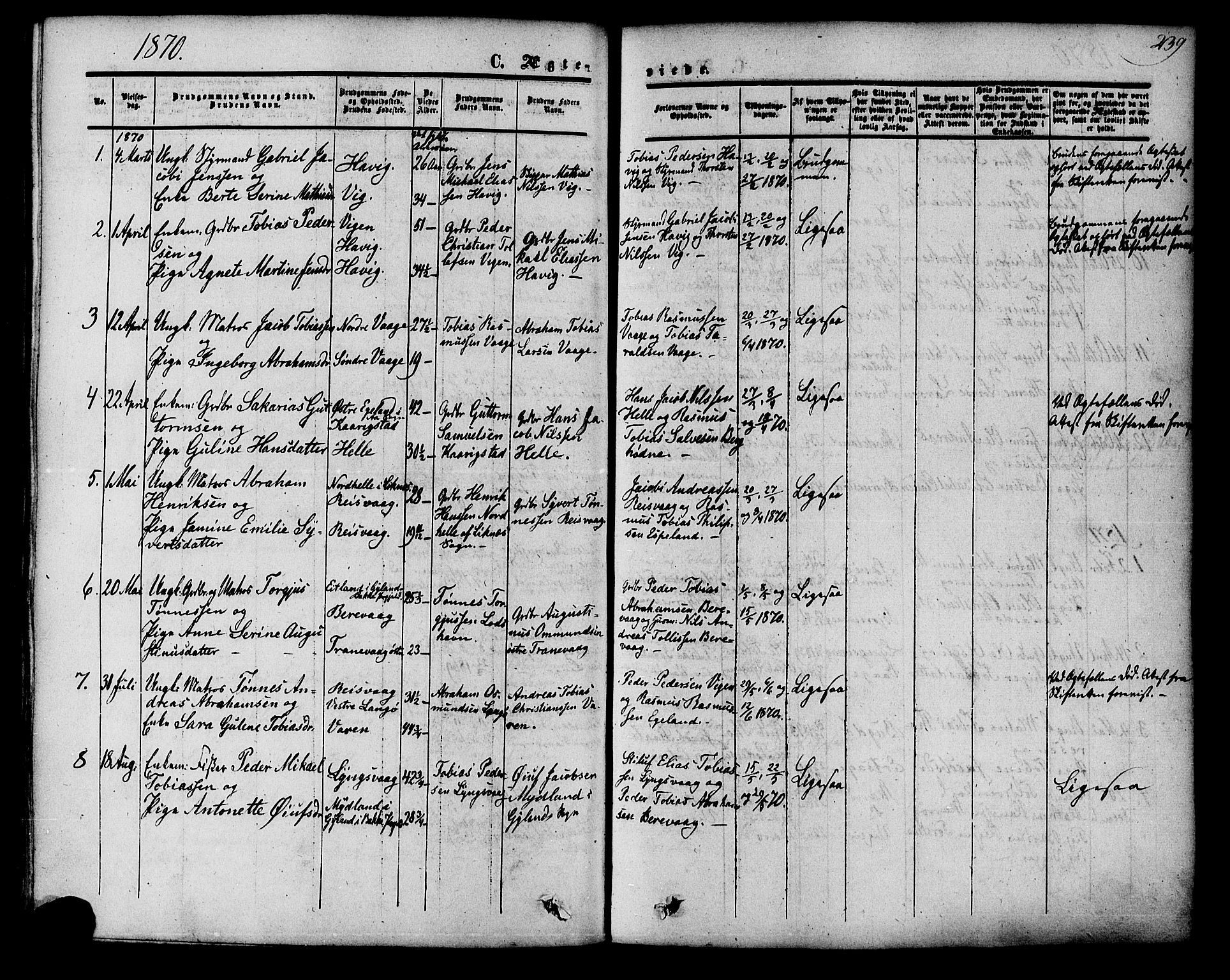 Herad sokneprestkontor, SAK/1111-0018/F/Fa/Fab/L0004: Parish register (official) no. A 4, 1853-1885, p. 239