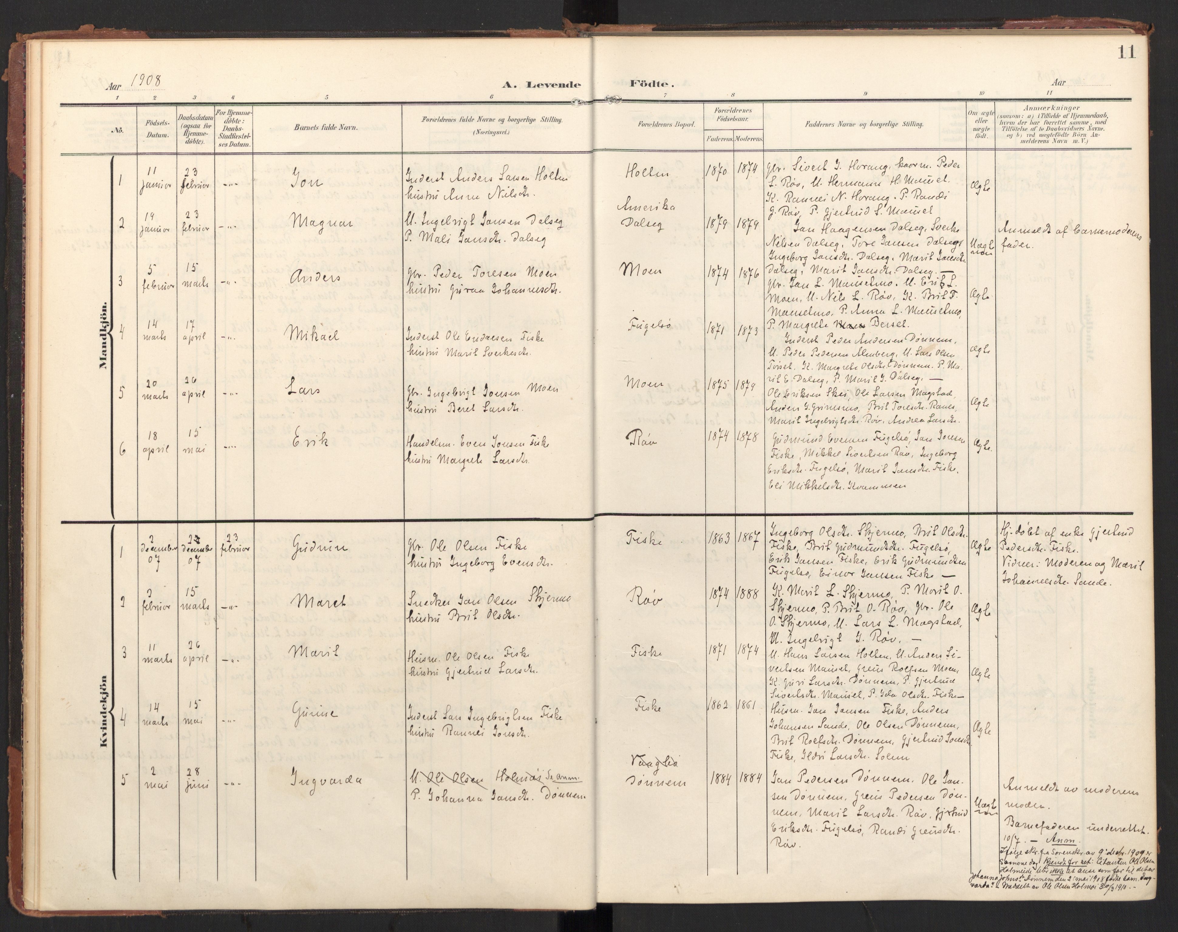 Ministerialprotokoller, klokkerbøker og fødselsregistre - Møre og Romsdal, AV/SAT-A-1454/597/L1063: Parish register (official) no. 597A02, 1905-1923, p. 11