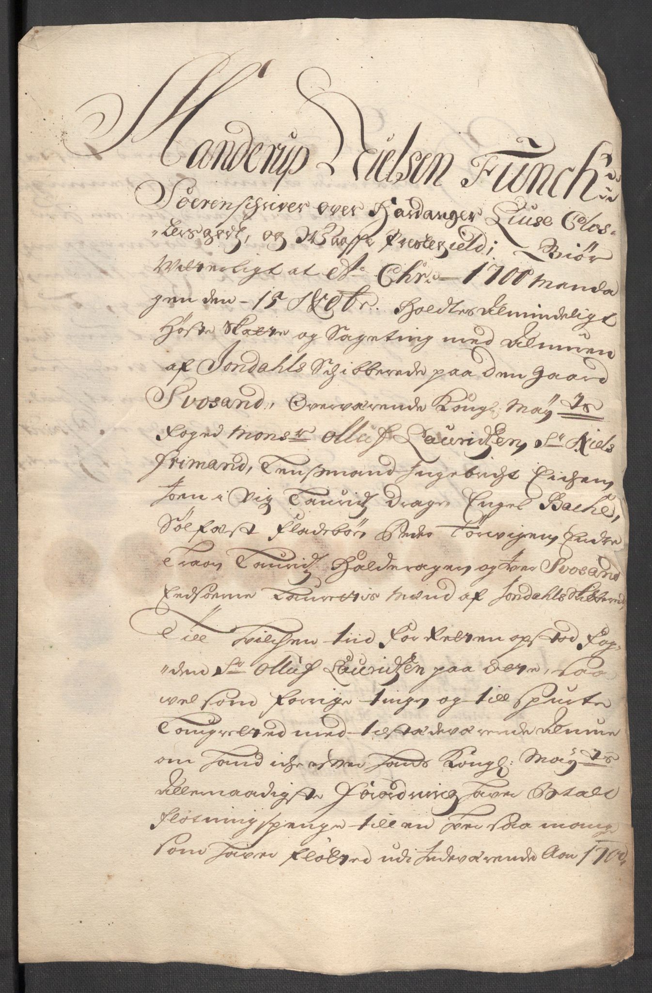 Rentekammeret inntil 1814, Reviderte regnskaper, Fogderegnskap, AV/RA-EA-4092/R48/L2979: Fogderegnskap Sunnhordland og Hardanger, 1700-1701, p. 302