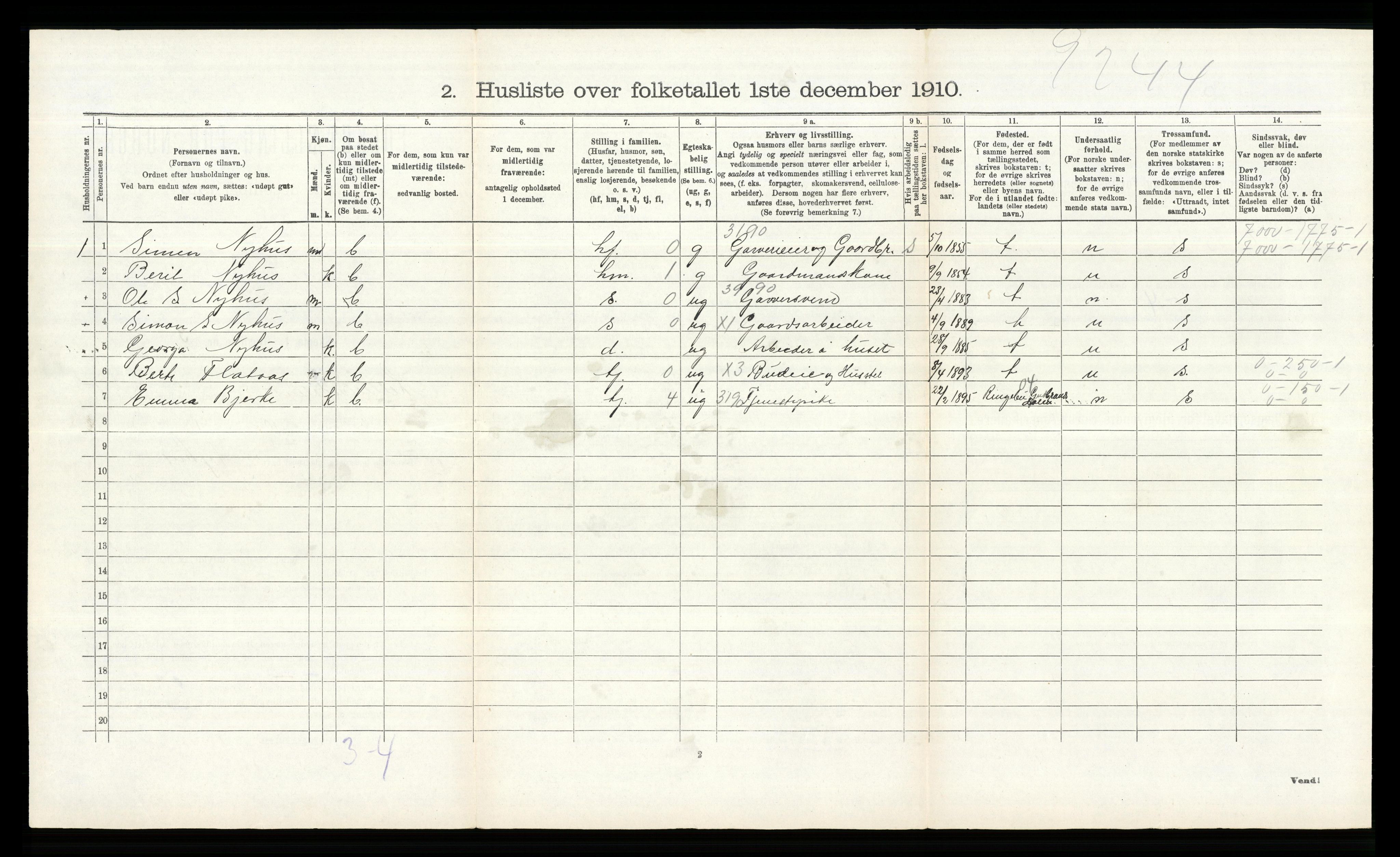 RA, 1910 census for Lille Elvedalen, 1910, p. 284