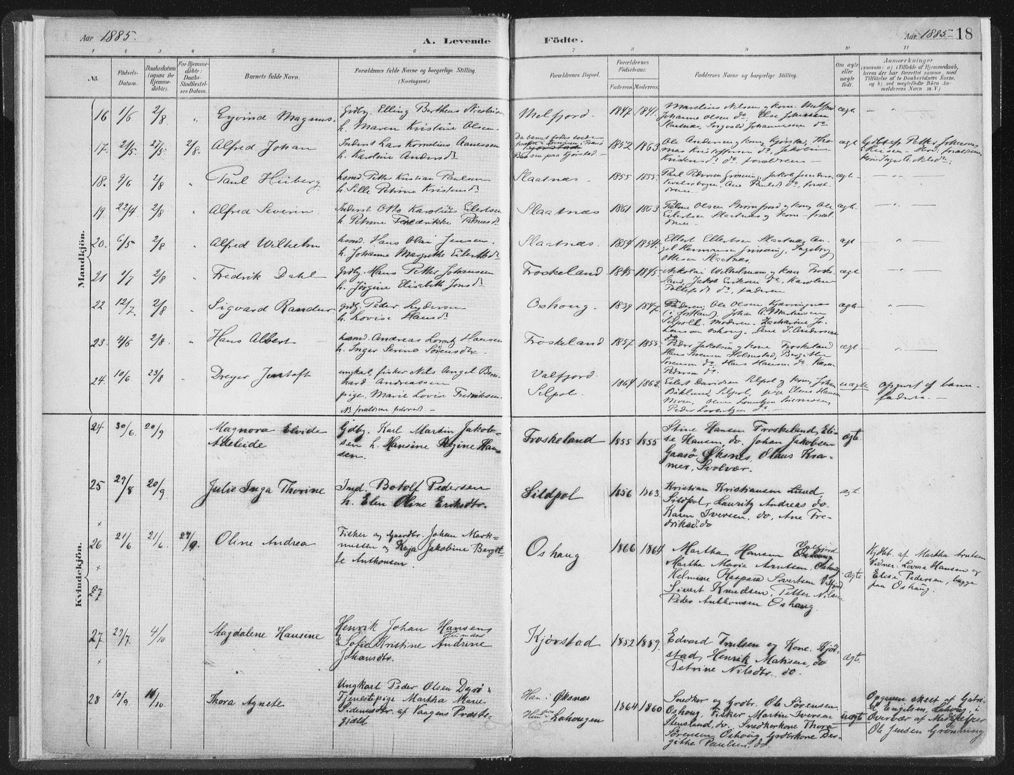 Ministerialprotokoller, klokkerbøker og fødselsregistre - Nordland, SAT/A-1459/890/L1286: Parish register (official) no. 890A01, 1882-1902, p. 18