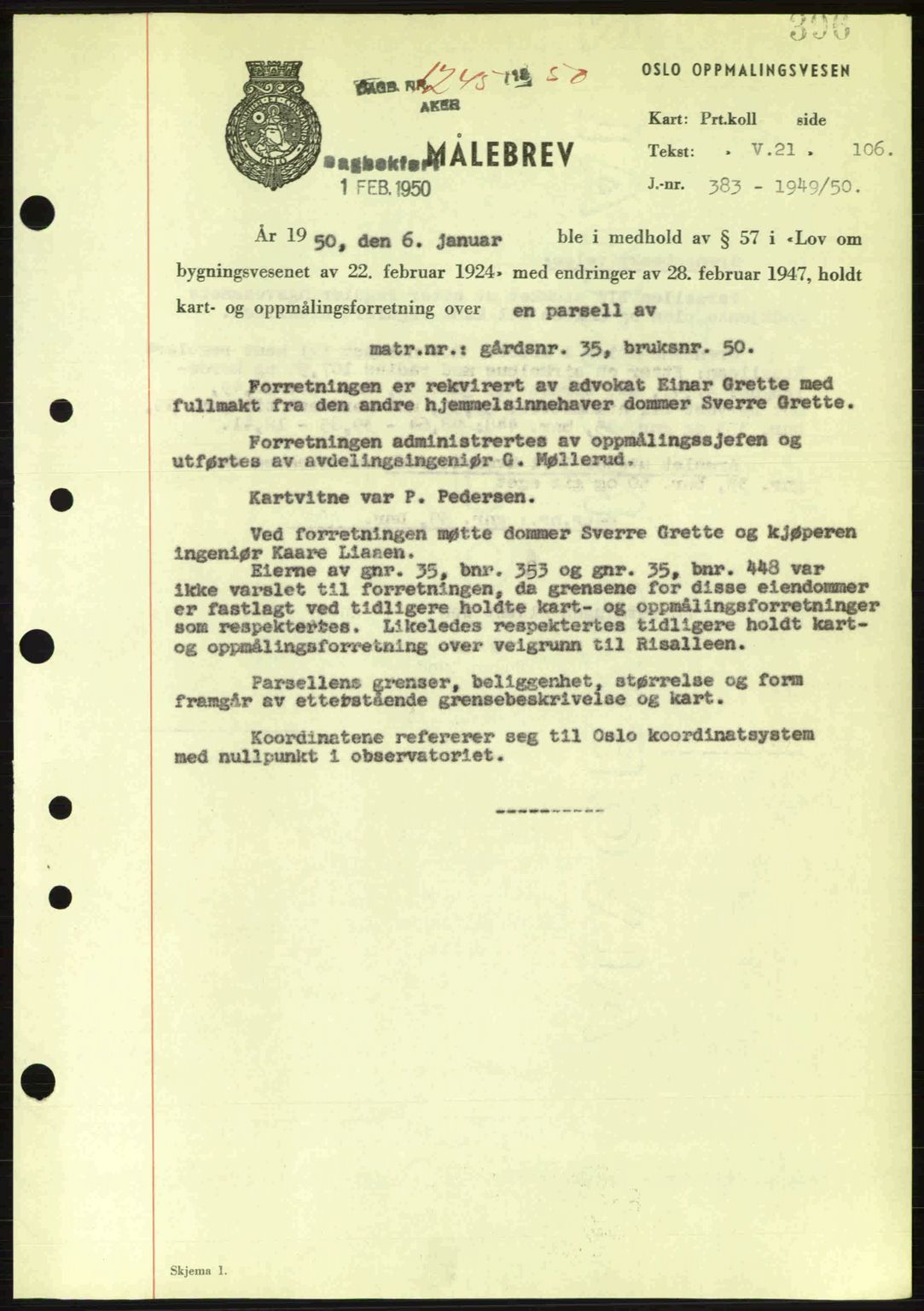 Oslo byskriverembete, AV/SAO-A-10227/G/Gb/Gbd/Gbda/L0017: Mortgage book no. A215, 1949-1950, Diary no: : 1245/1950
