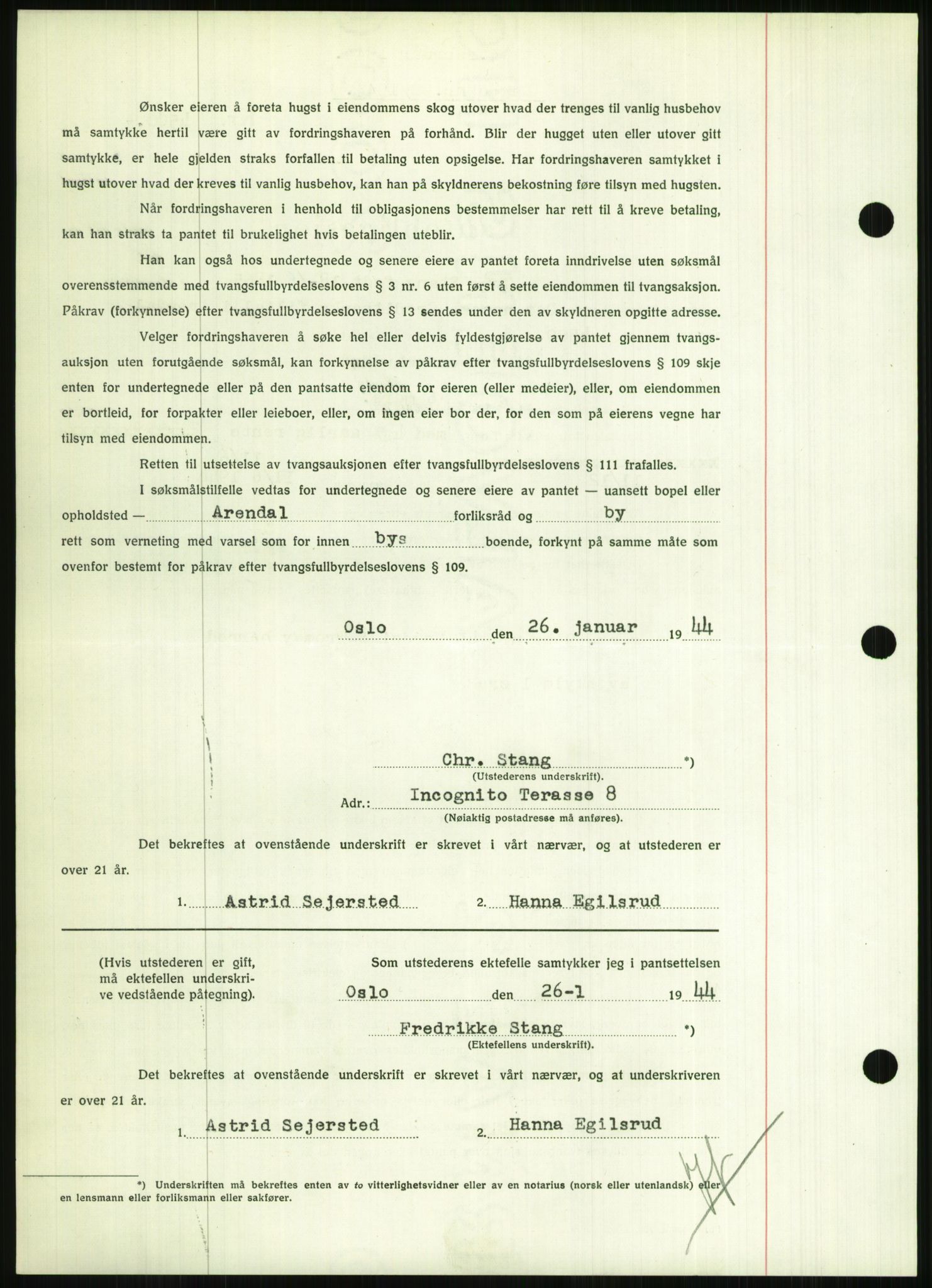 Nedenes sorenskriveri, SAK/1221-0006/G/Gb/Gbb/L0002: Mortgage book no. II, 1942-1945, Diary no: : 98/1944
