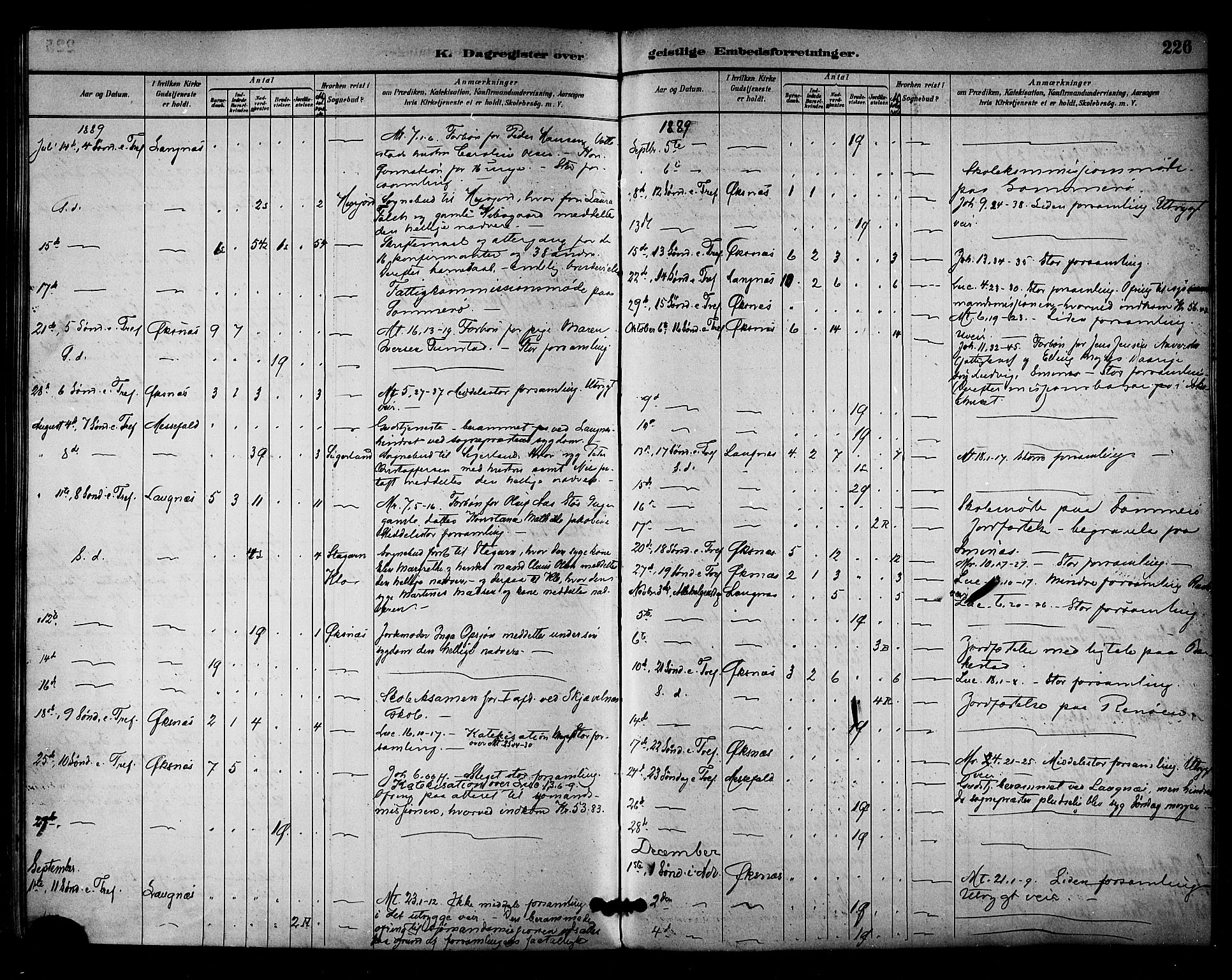 Ministerialprotokoller, klokkerbøker og fødselsregistre - Nordland, AV/SAT-A-1459/893/L1337: Parish register (official) no. 893A09, 1885-1893, p. 226