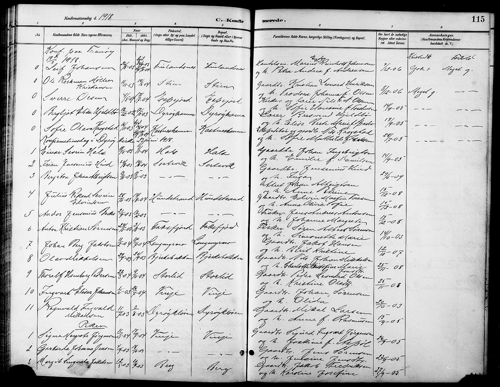 Tranøy sokneprestkontor, SATØ/S-1313/I/Ia/Iab/L0014klokker: Parish register (copy) no. 14, 1896-1918, p. 115
