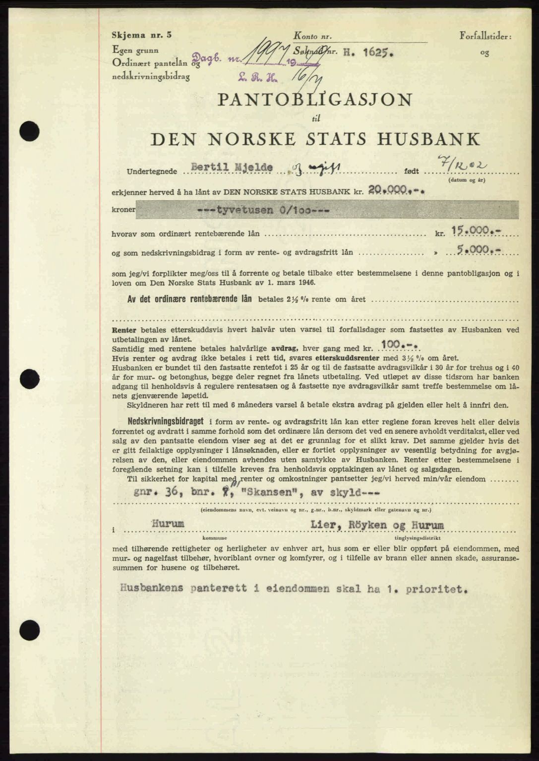 Lier, Røyken og Hurum sorenskriveri, SAKO/A-89/G/Ga/Gab/L0101: Mortgage book no. 101, 1949-1949, Diary no: : 1997/1949