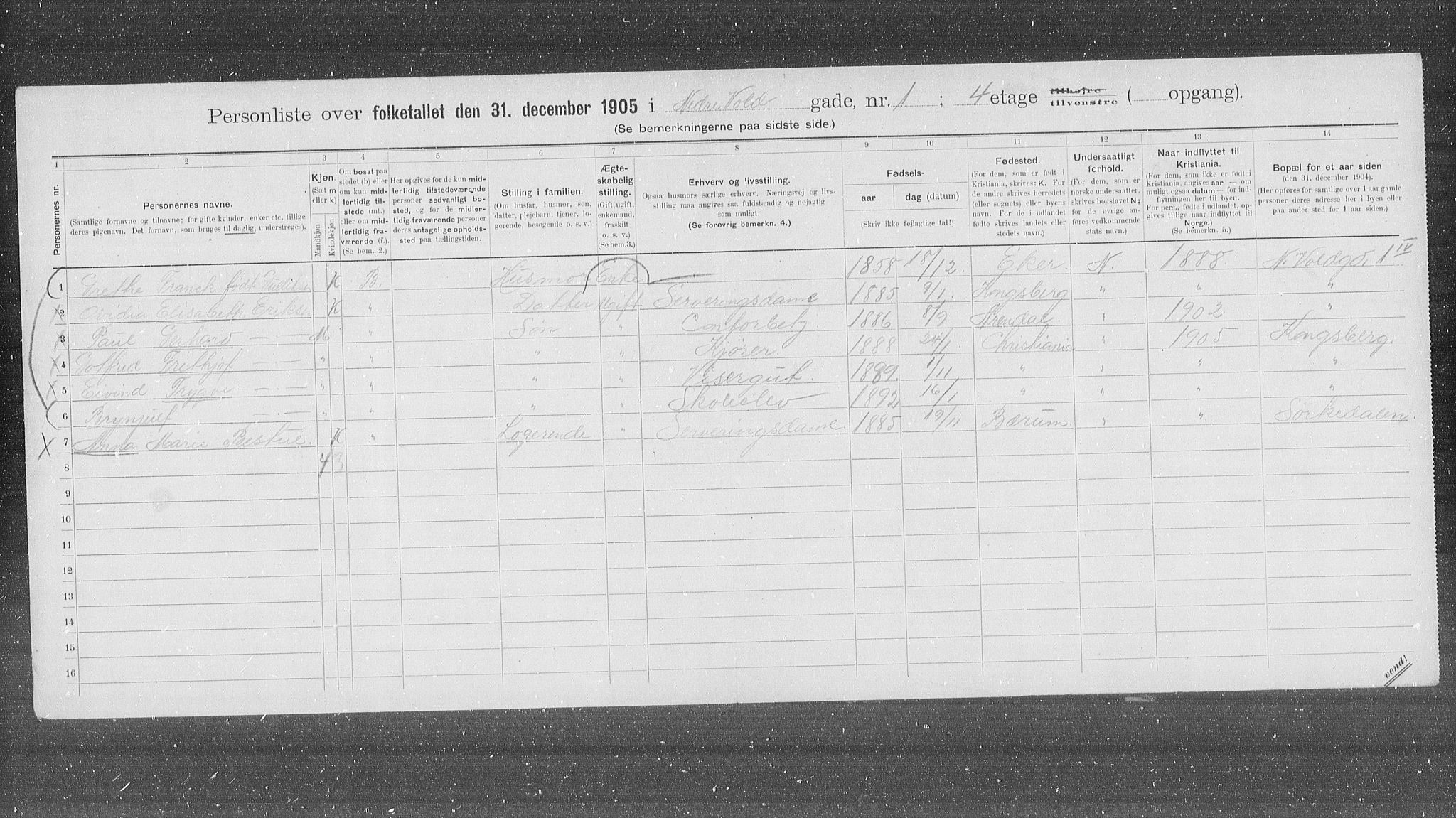 OBA, Municipal Census 1905 for Kristiania, 1905, p. 36555