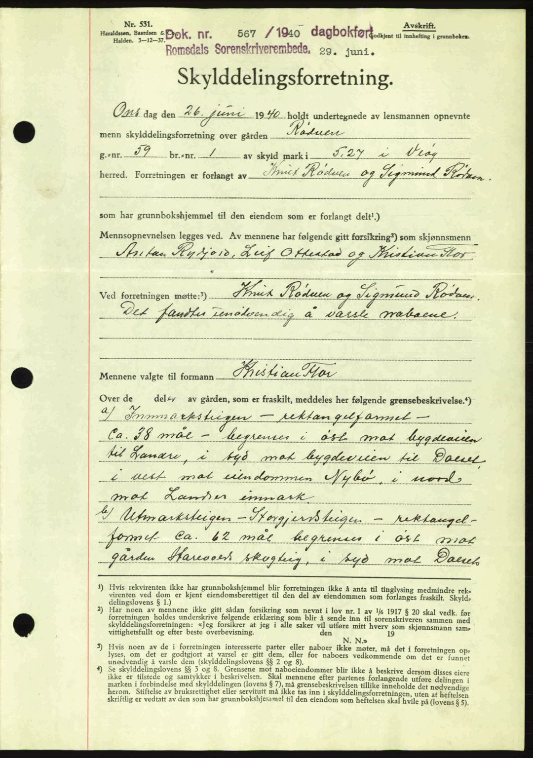 Romsdal sorenskriveri, AV/SAT-A-4149/1/2/2C: Mortgage book no. A8, 1939-1940, Diary no: : 567/1940