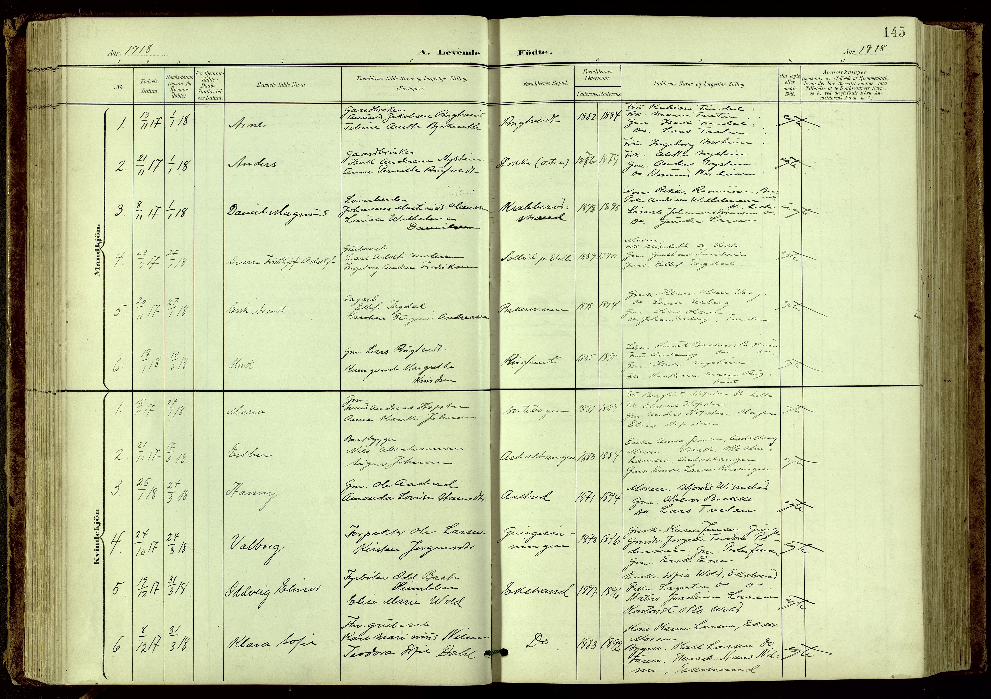 Bamble kirkebøker, SAKO/A-253/G/Ga/L0010: Parish register (copy) no. I 10, 1901-1919, p. 145
