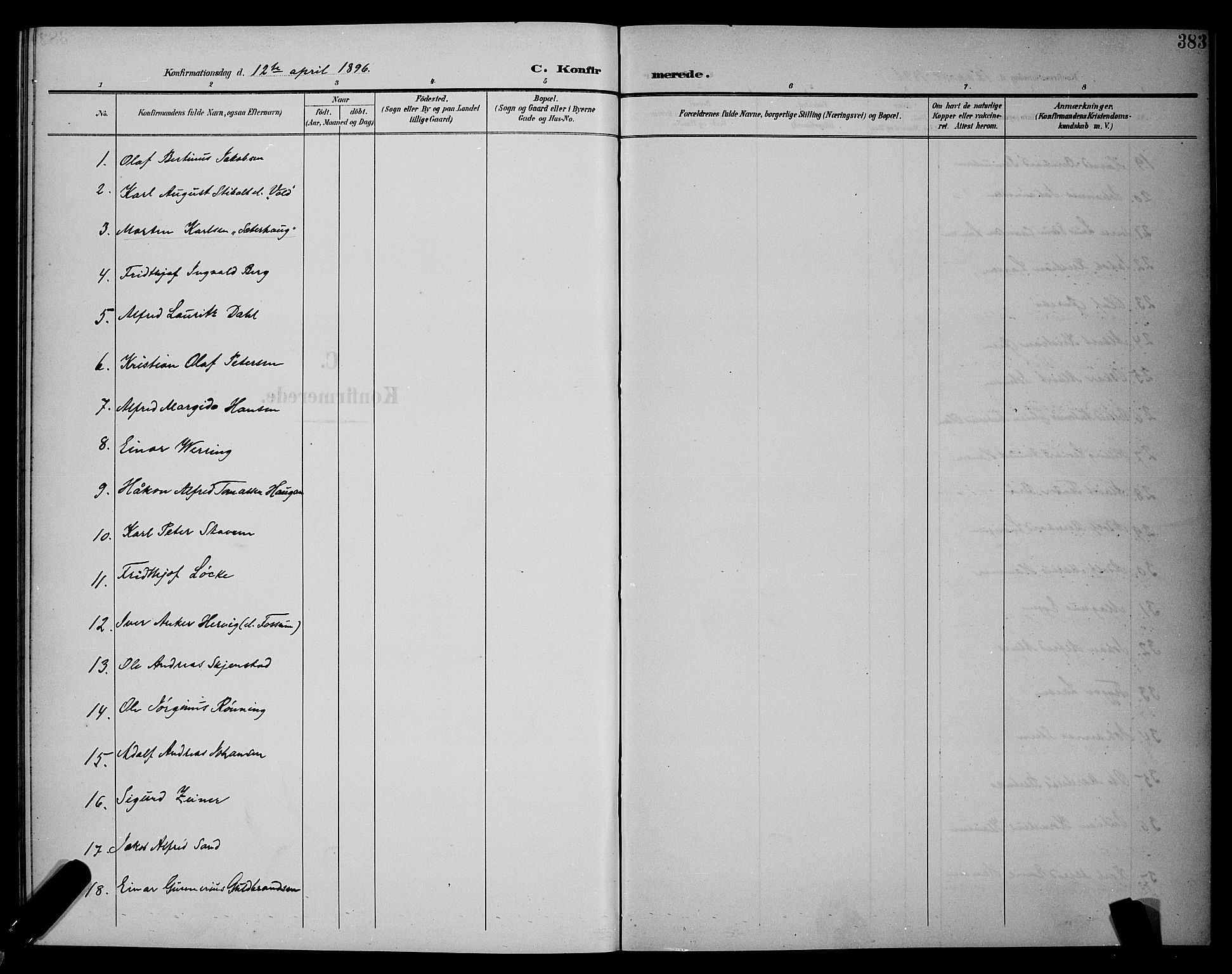 Ministerialprotokoller, klokkerbøker og fødselsregistre - Sør-Trøndelag, SAT/A-1456/604/L0225: Parish register (copy) no. 604C08, 1895-1899, p. 383