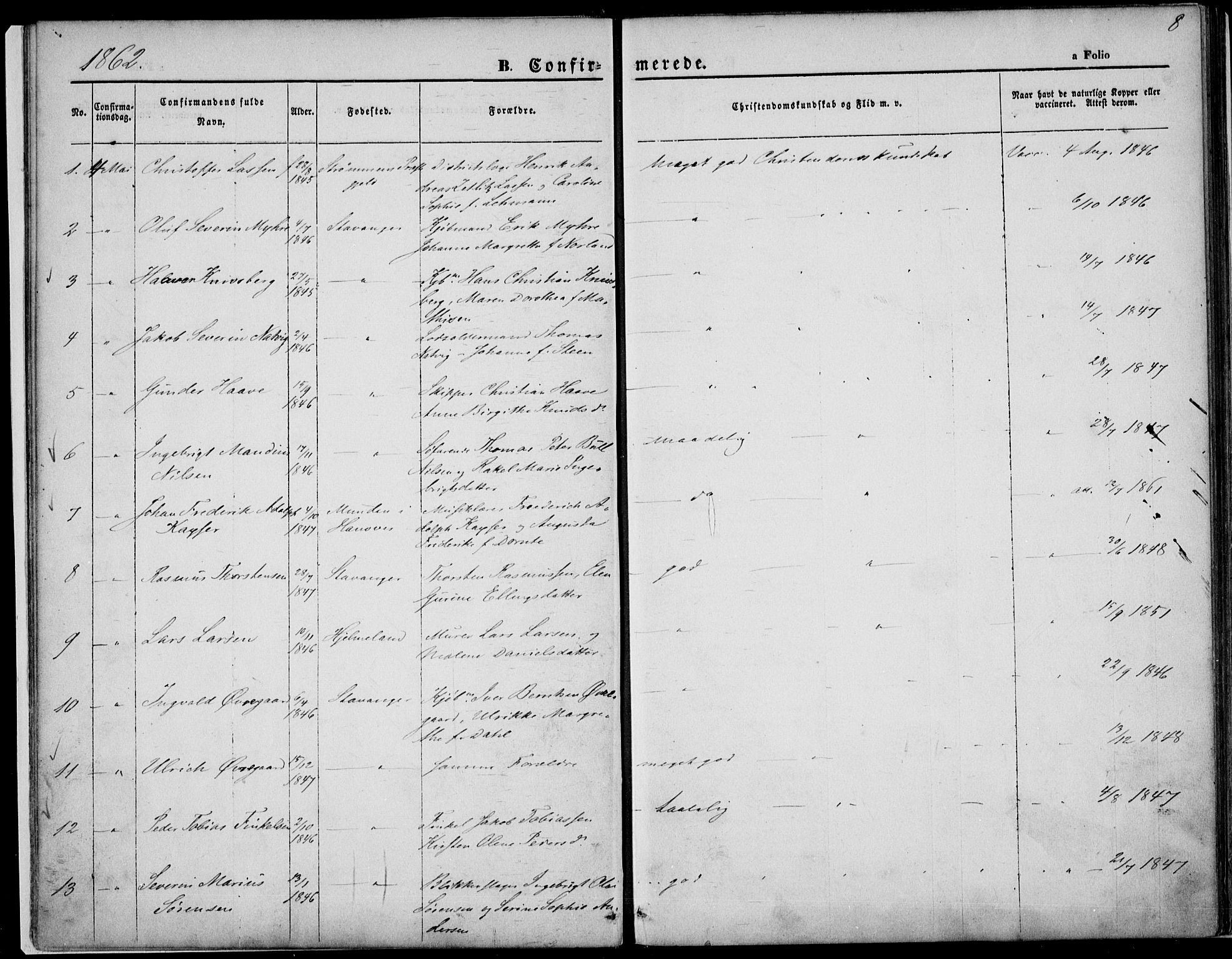 St. Petri sokneprestkontor, SAST/A-101813/001/30/30BA/L0004: Parish register (official) no. A 4, 1861-1865, p. 8