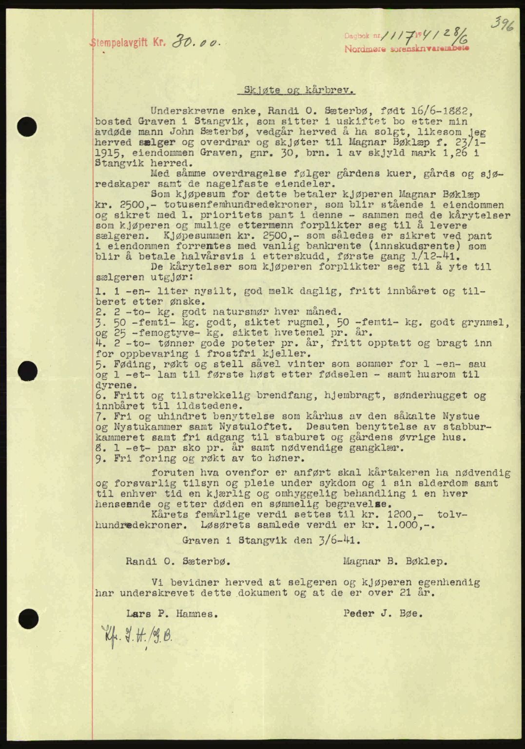Nordmøre sorenskriveri, SAT/A-4132/1/2/2Ca: Mortgage book no. A90, 1941-1941, Diary no: : 1117/1941