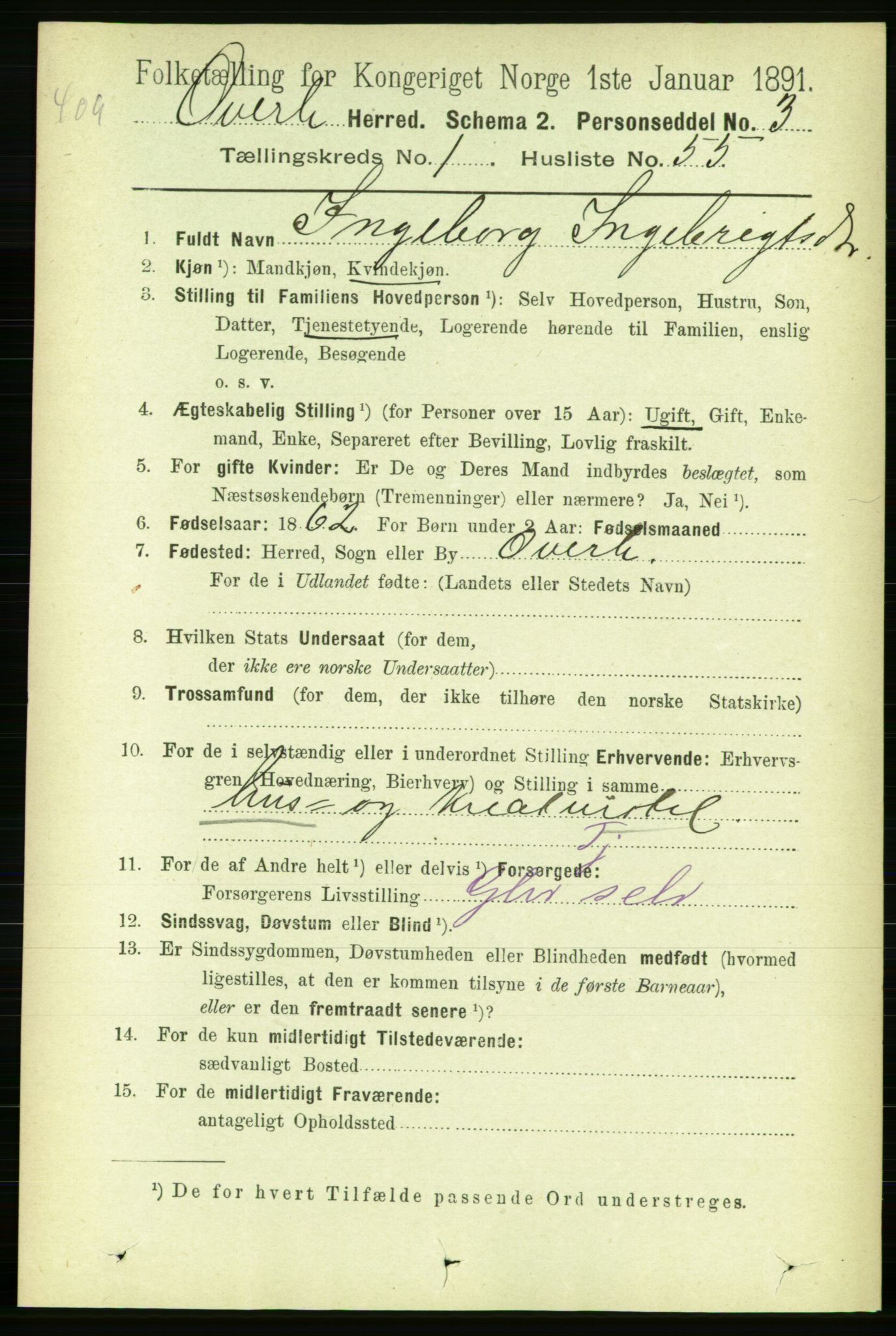 RA, 1891 census for 1744 Overhalla, 1891, p. 390