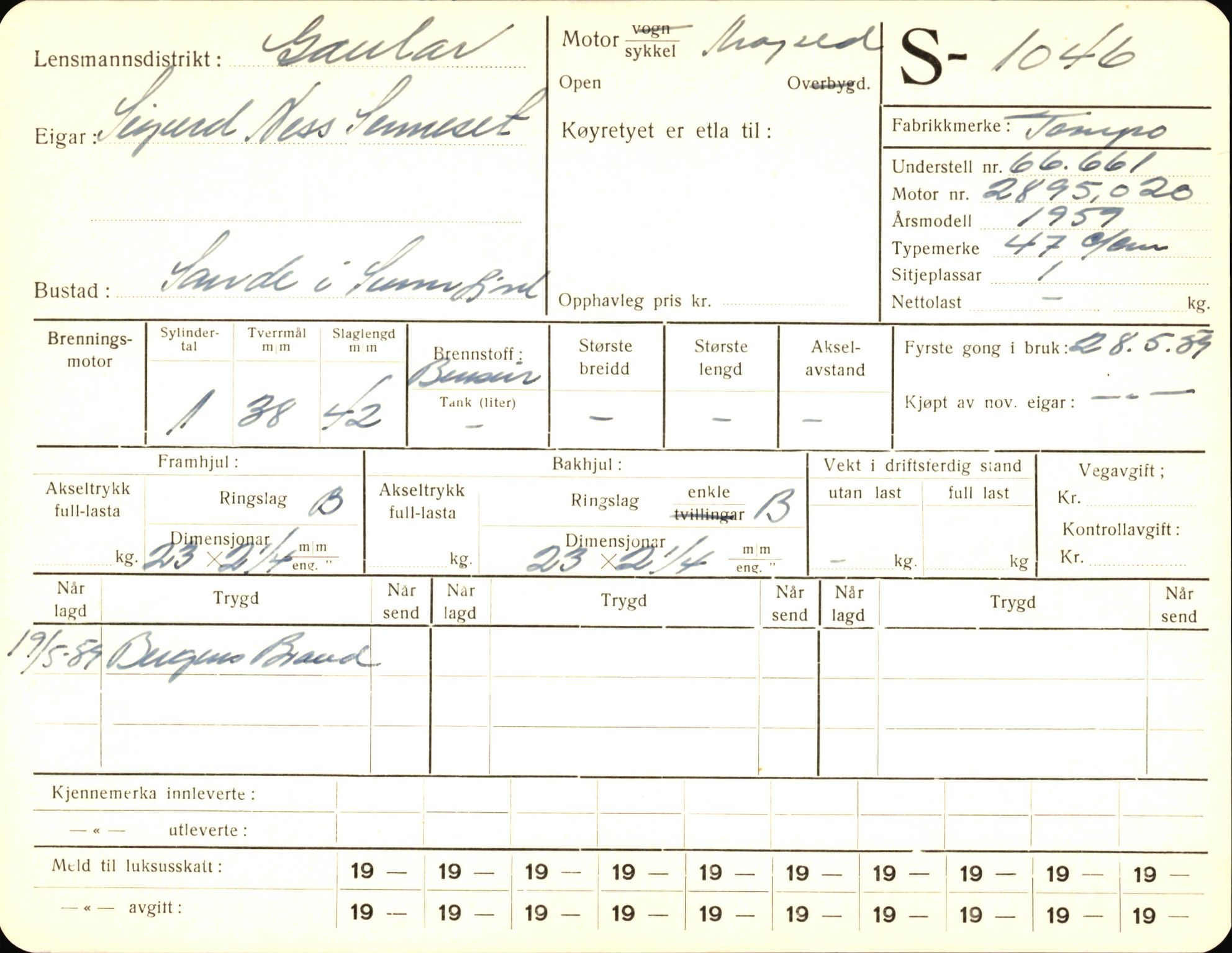 Statens vegvesen, Sogn og Fjordane vegkontor, AV/SAB-A-5301/4/F/L0003: Registerkort utmeldte Fjordane S1000-2499, 1930-1961, p. 80