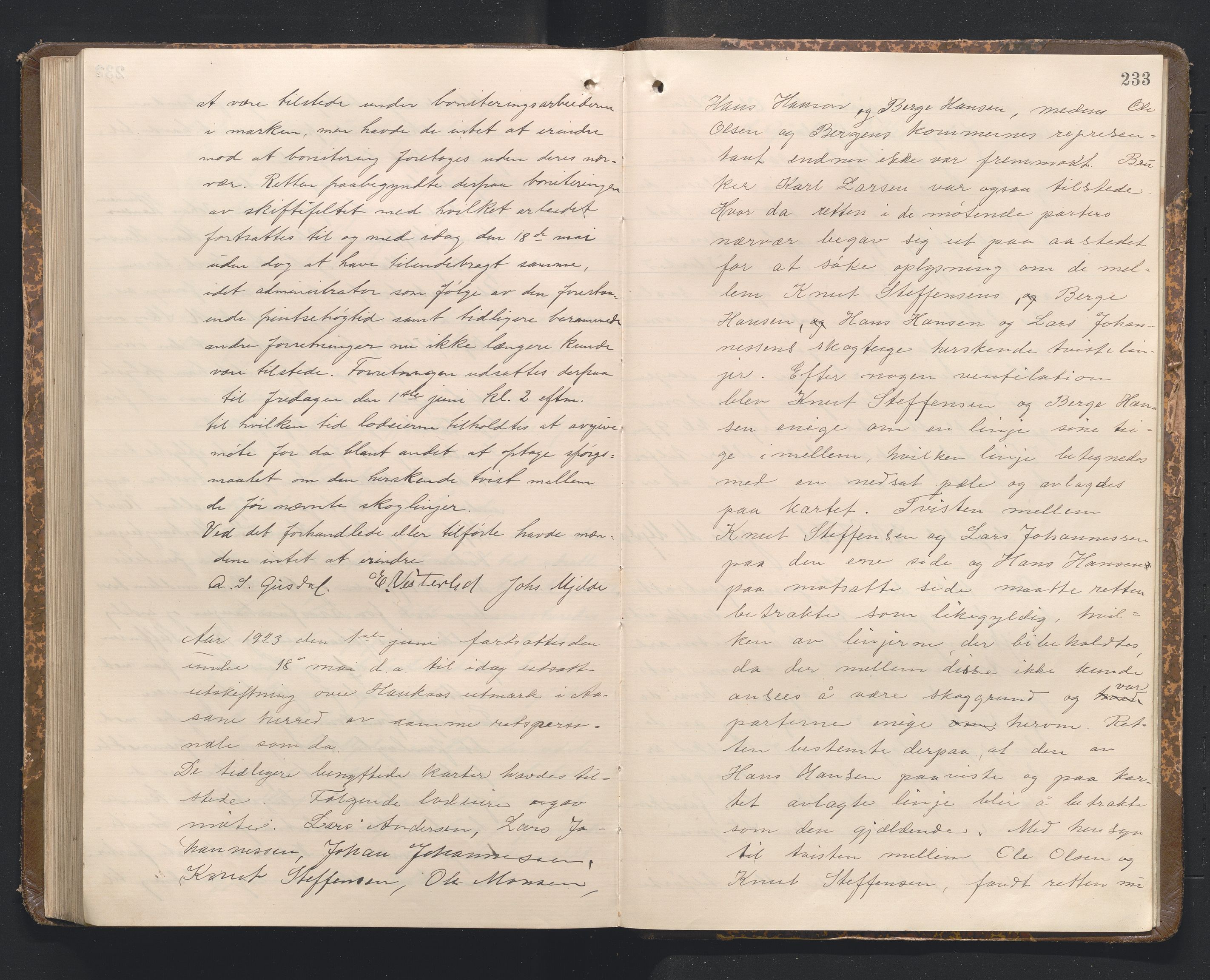 Hordaland jordskiftedøme - I Nordhordland jordskiftedistrikt, AV/SAB-A-6801/A/Aa/L0022: Forhandlingsprotokoll, 1919-1922, p. 232b-233a