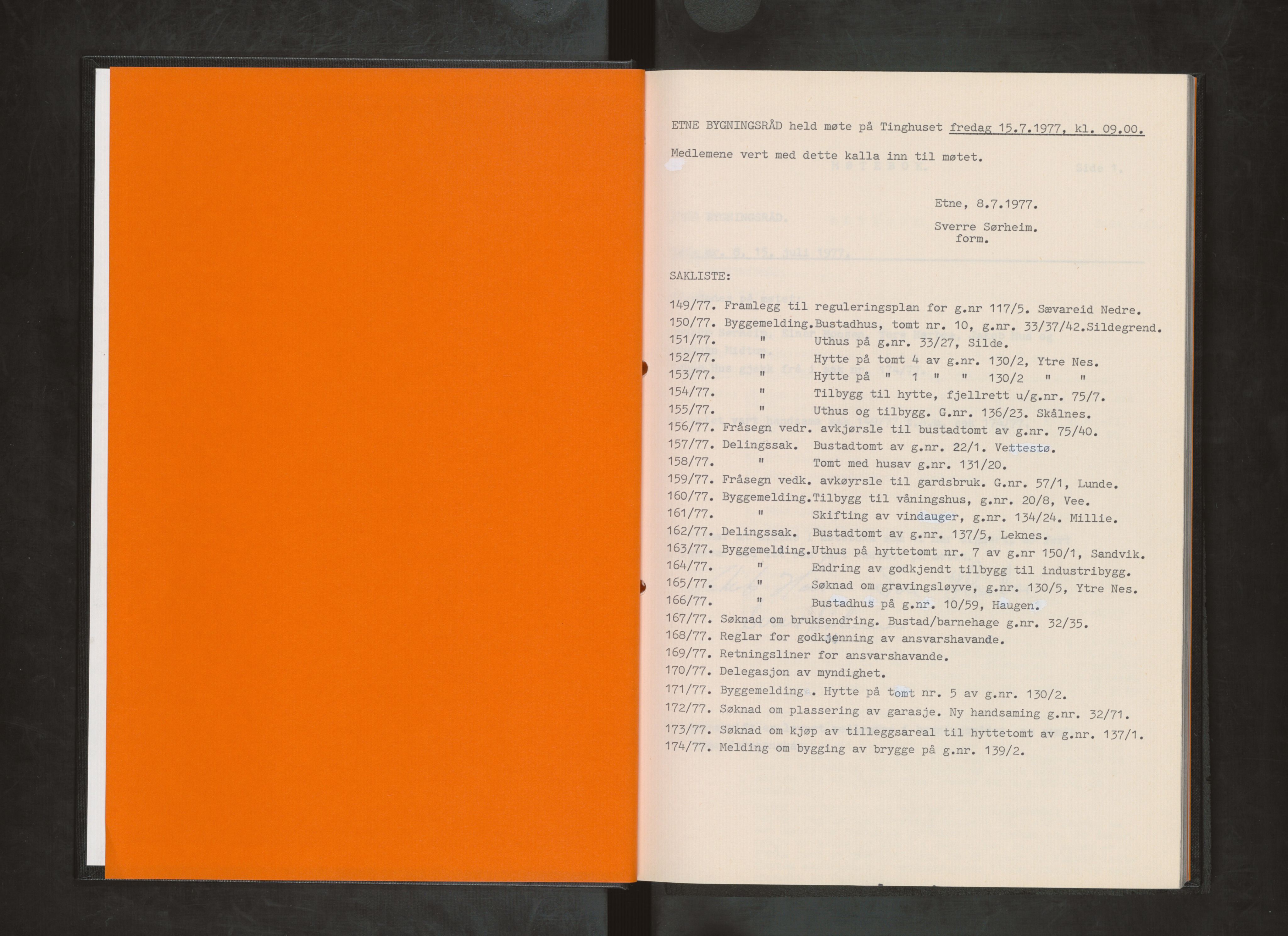 Etne kommune. Bygningsrådet, IKAH/1211-511/A/Aa/L0014: Møtebok Etne bygningsråd II, 1977