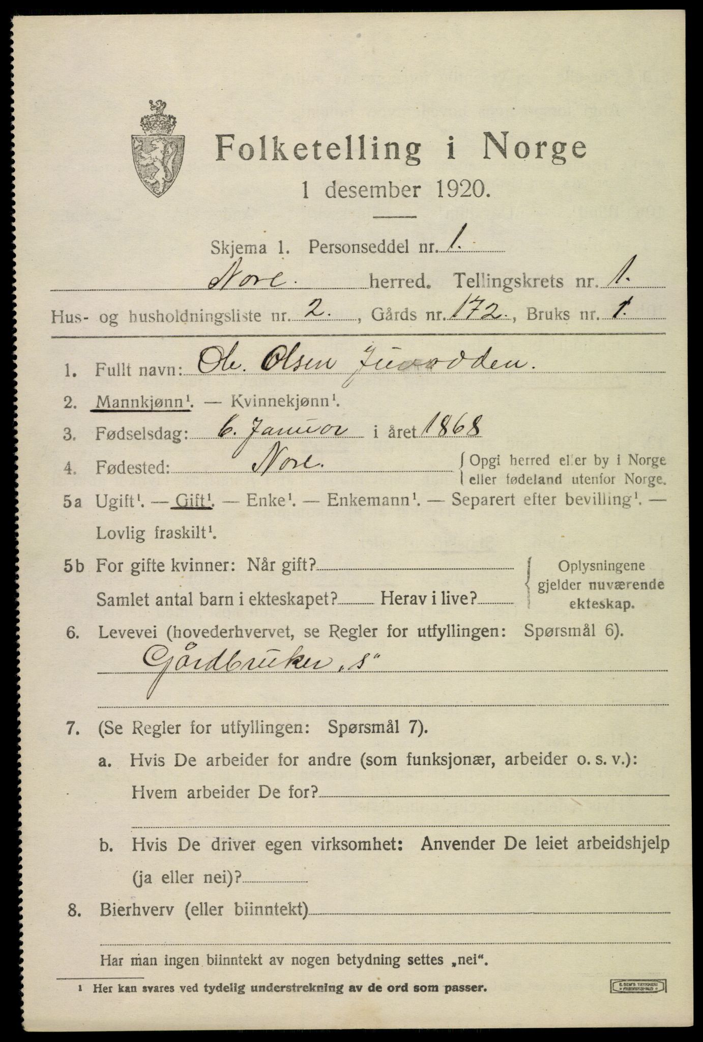 SAKO, 1920 census for Nore, 1920, p. 712