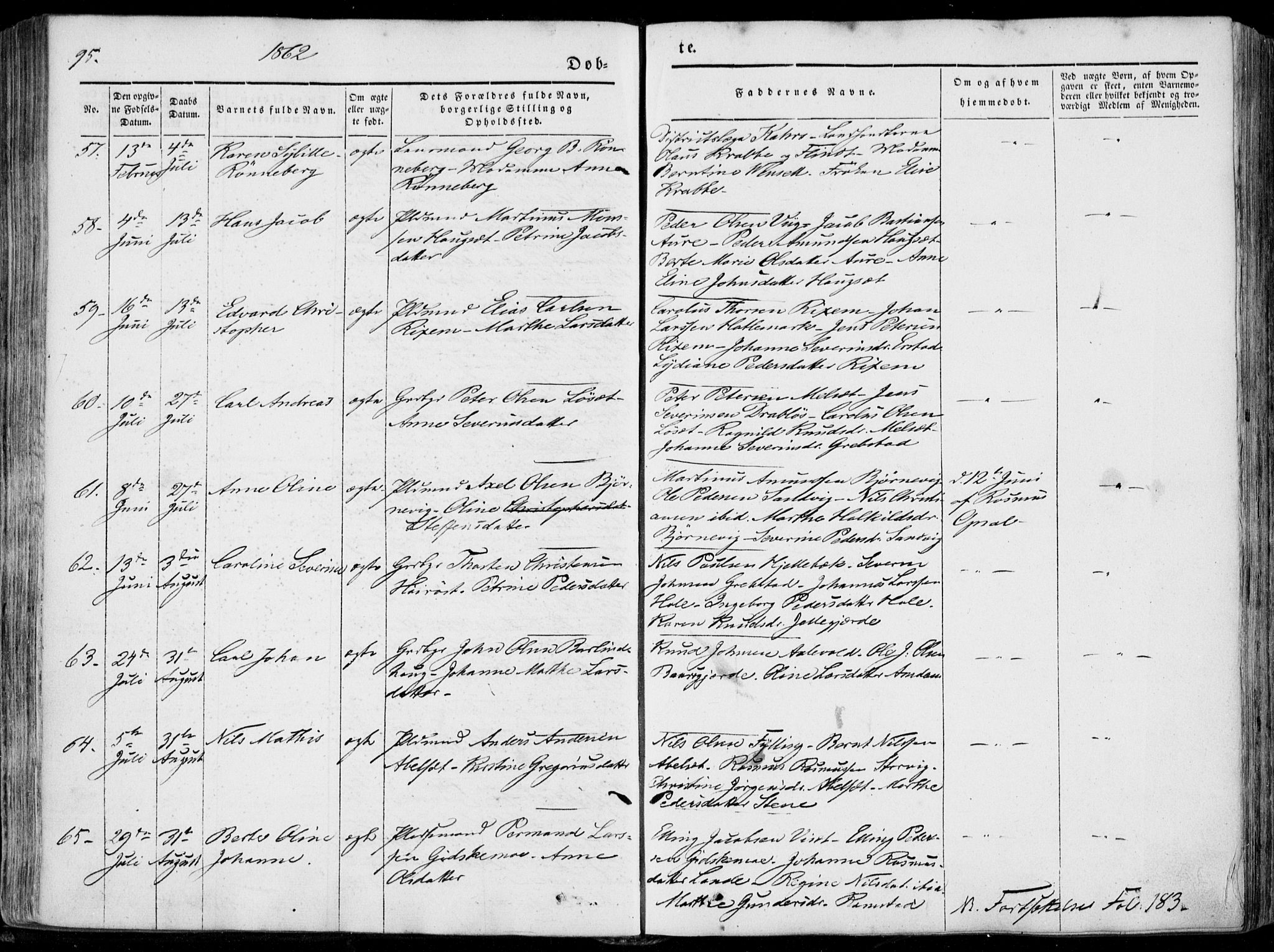 Ministerialprotokoller, klokkerbøker og fødselsregistre - Møre og Romsdal, AV/SAT-A-1454/522/L0313: Parish register (official) no. 522A08, 1852-1862, p. 95