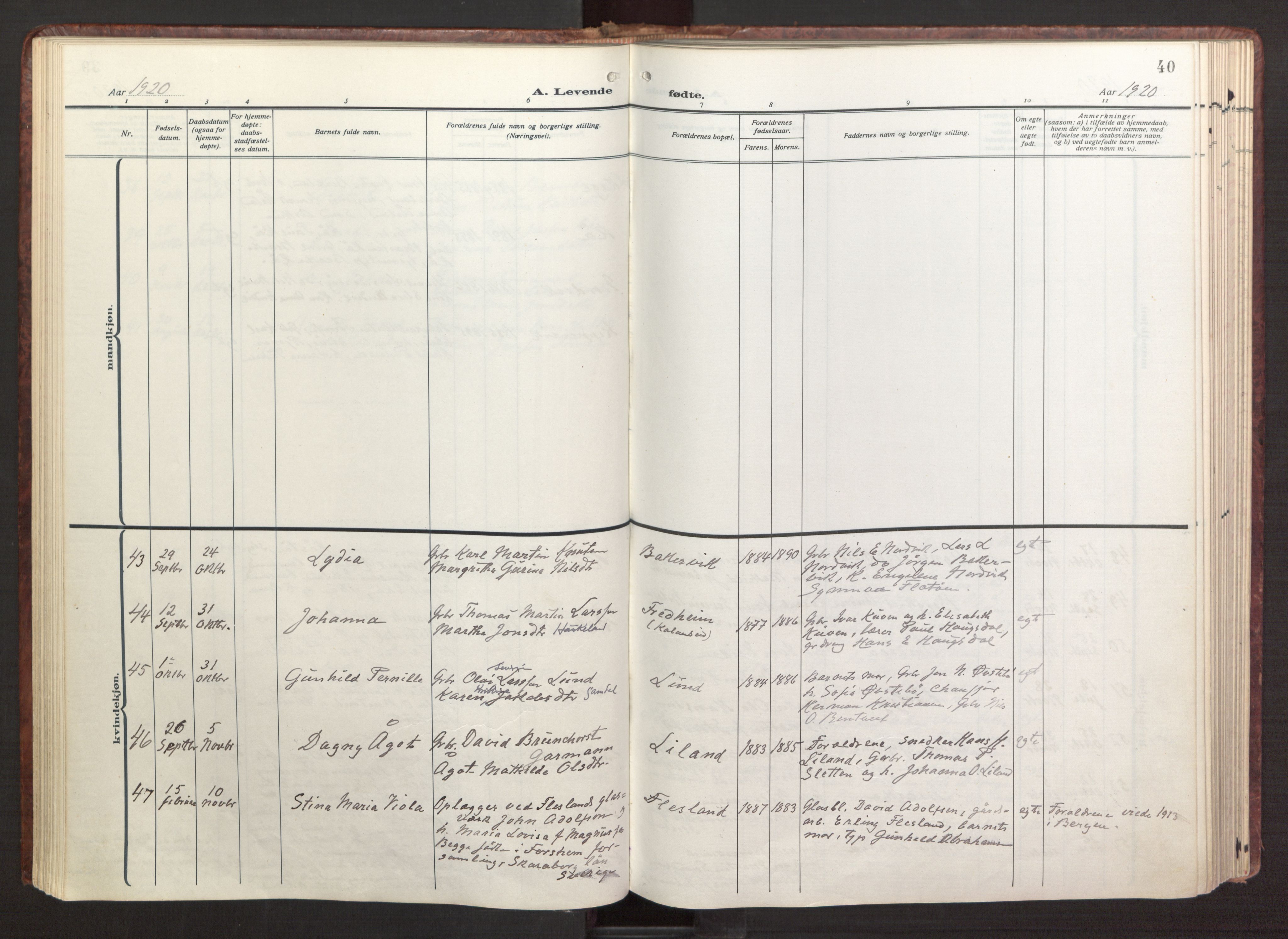 Fana Sokneprestembete, AV/SAB-A-75101/H/Haa/Haab/L0005: Parish register (official) no. B 5, 1915-1923, p. 40