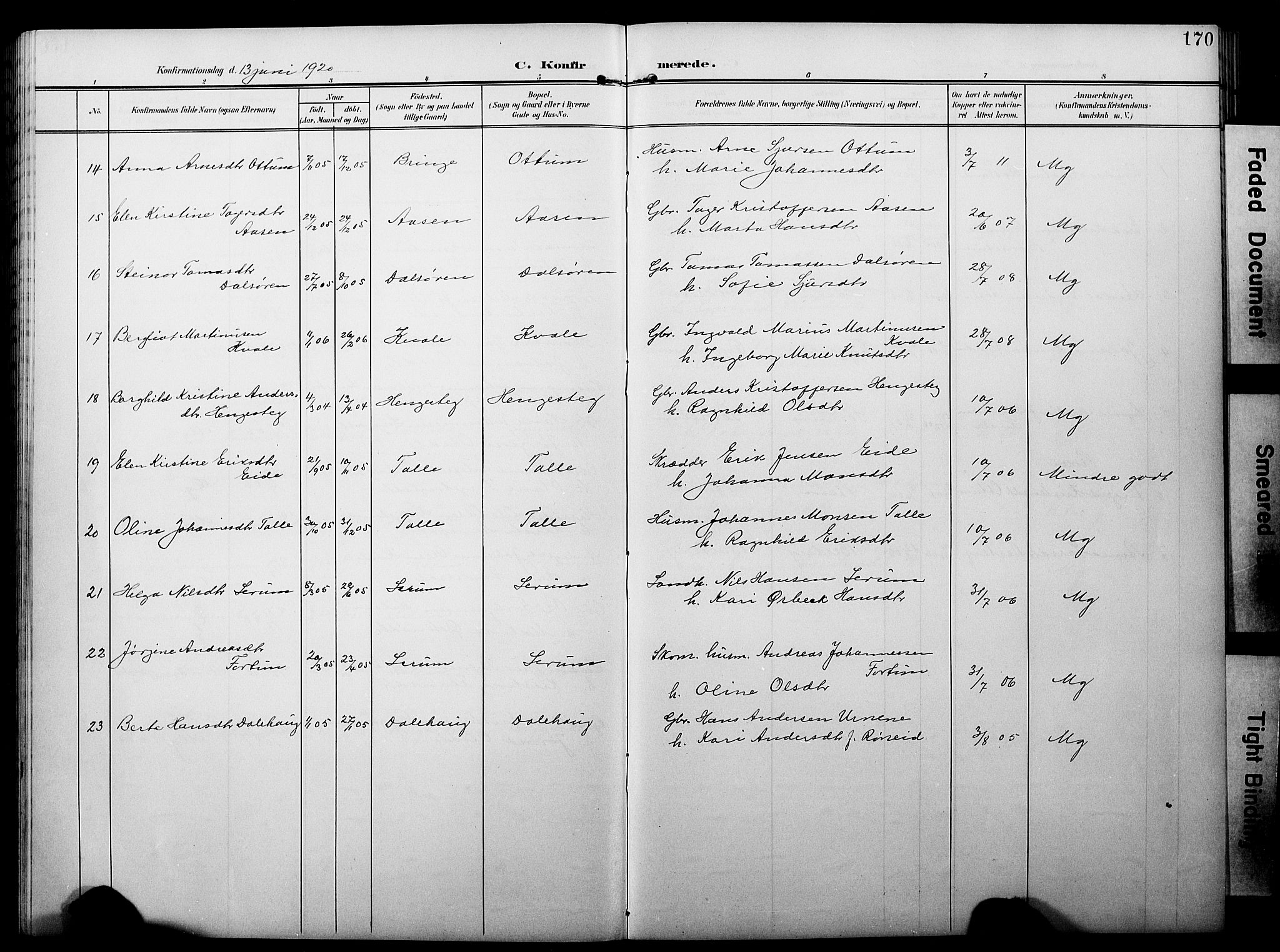 Luster sokneprestembete, SAB/A-81101/H/Hab/Haba/L0001: Parish register (copy) no. A 1, 1903-1930, p. 170