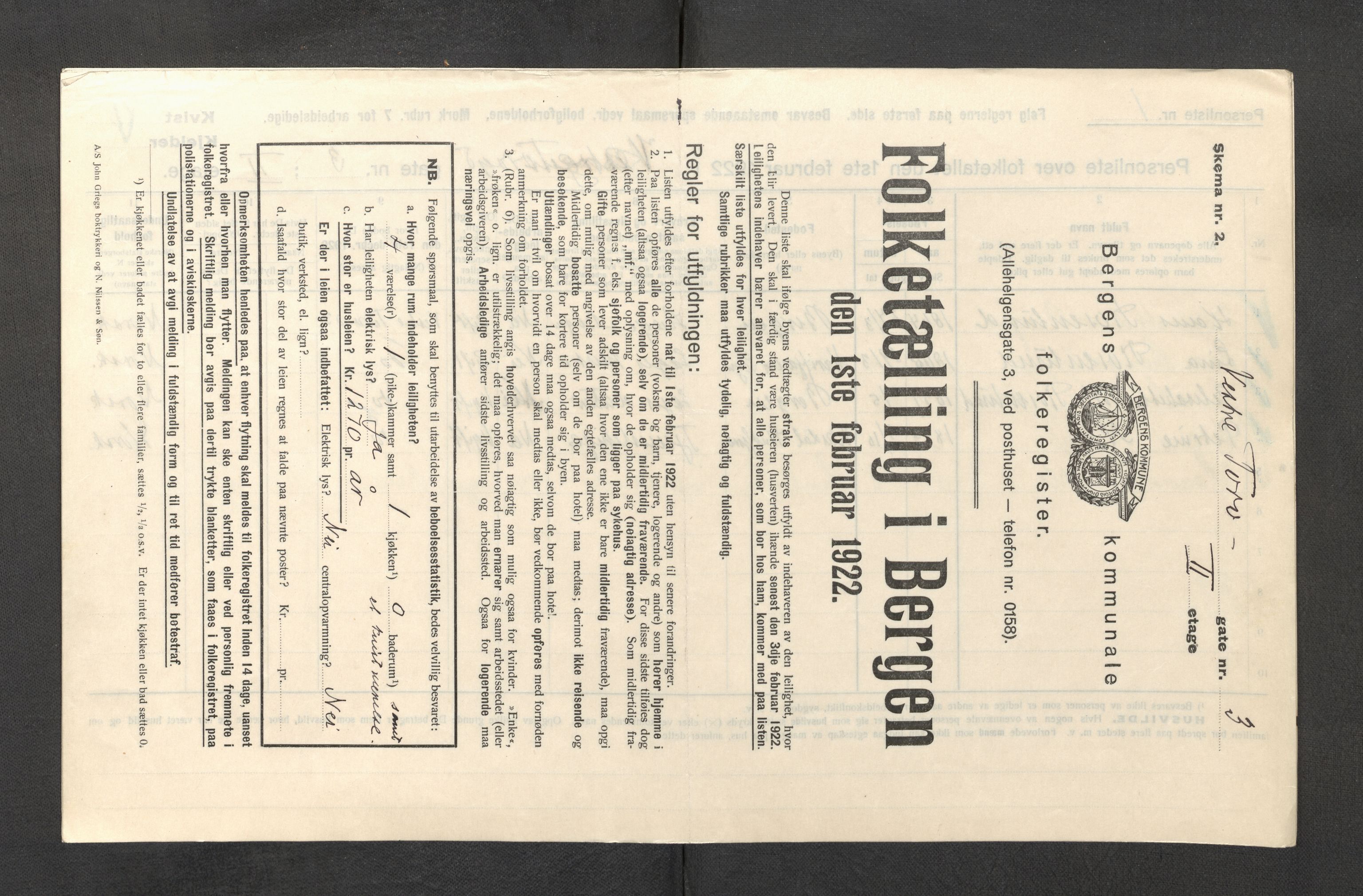 SAB, Municipal Census 1922 for Bergen, 1922, p. 44581