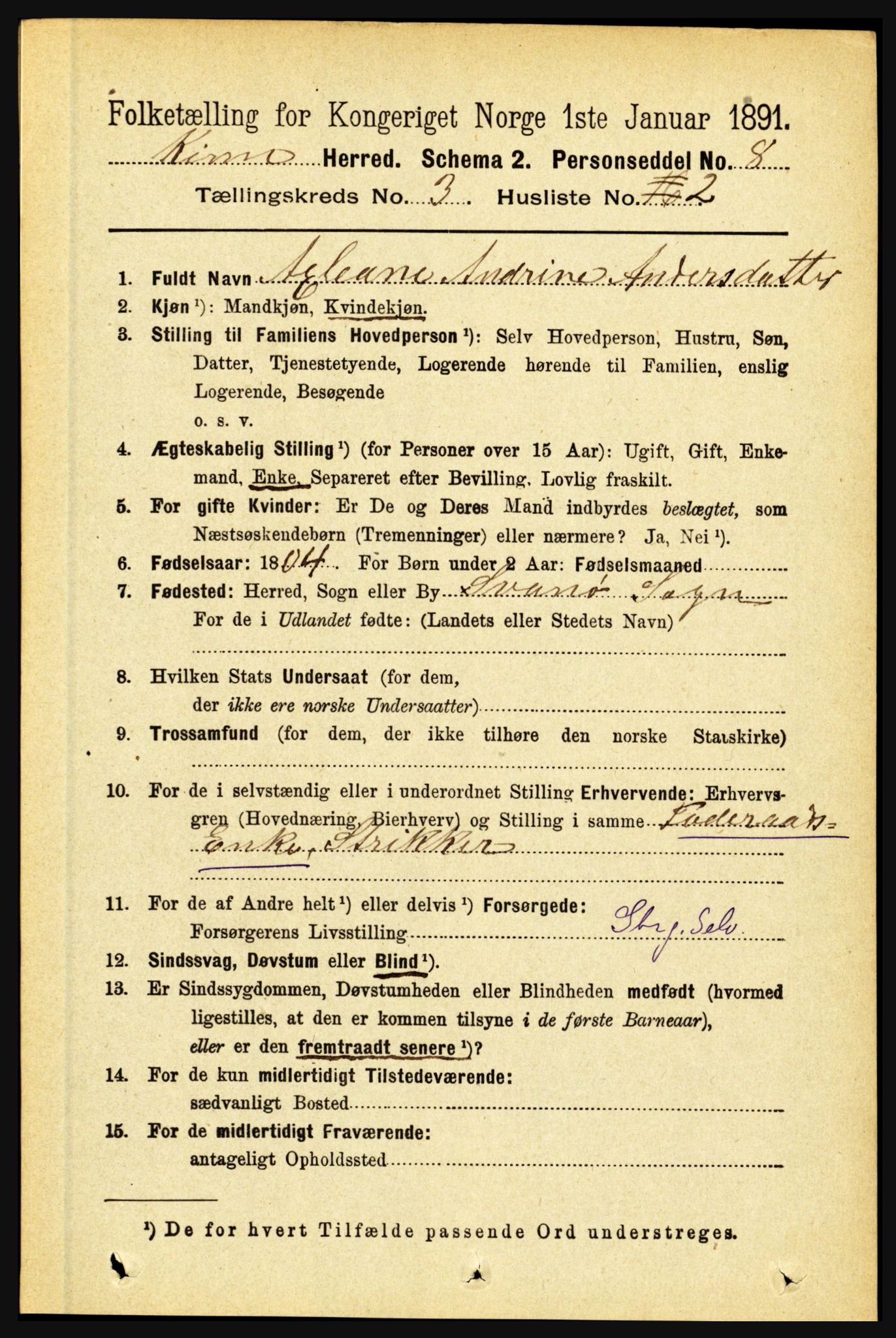 RA, 1891 census for 1437 Kinn, 1891, p. 954