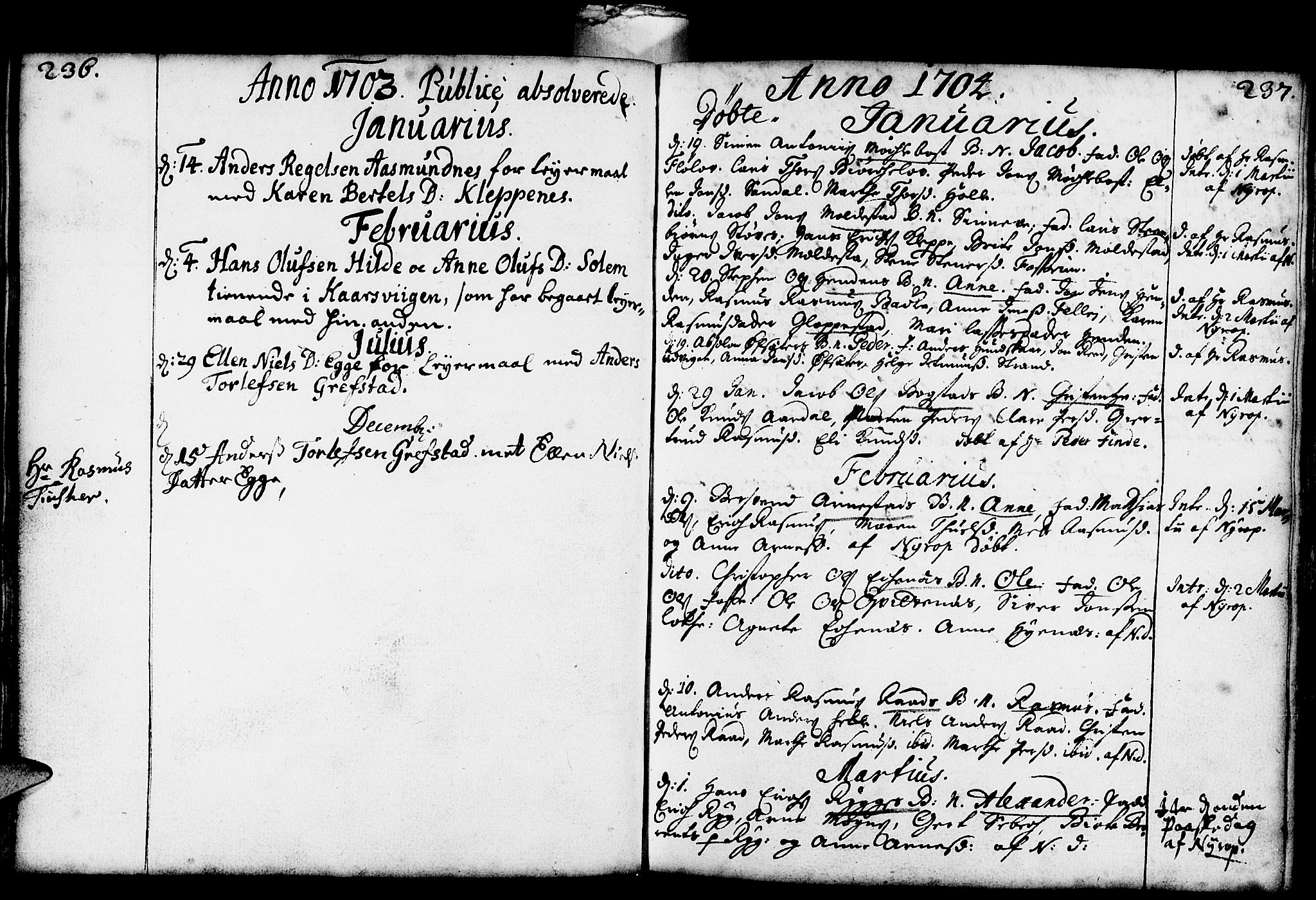 Gloppen sokneprestembete, SAB/A-80101/H/Haa/Haaa/L0001: Parish register (official) no. A 1, 1686-1711, p. 236-237