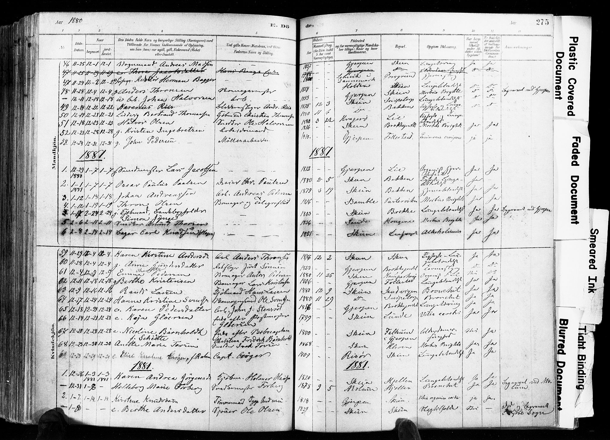 Skien kirkebøker, SAKO/A-302/F/Fa/L0009: Parish register (official) no. 9, 1878-1890, p. 275