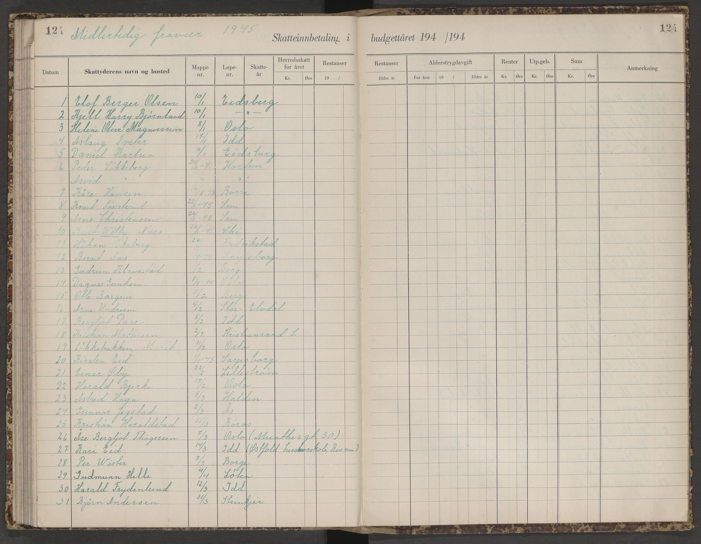 Skjeberg folkeregister, SAO/A-10495/K/Ka/L0003: Fortegnelse over inn- og utflyttede, 1943-1947, p. 124