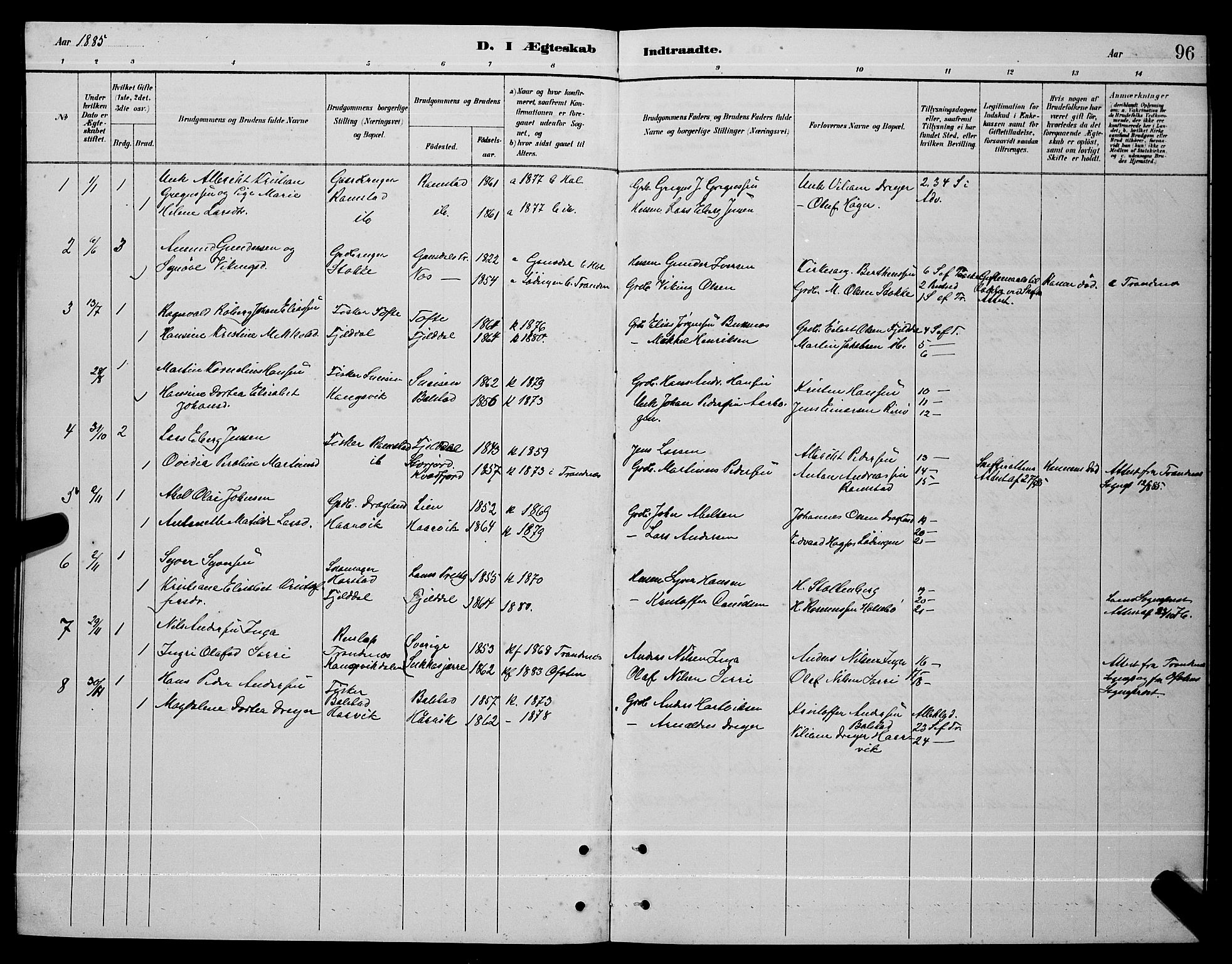 Ministerialprotokoller, klokkerbøker og fødselsregistre - Nordland, AV/SAT-A-1459/865/L0931: Parish register (copy) no. 865C03, 1885-1901, p. 96