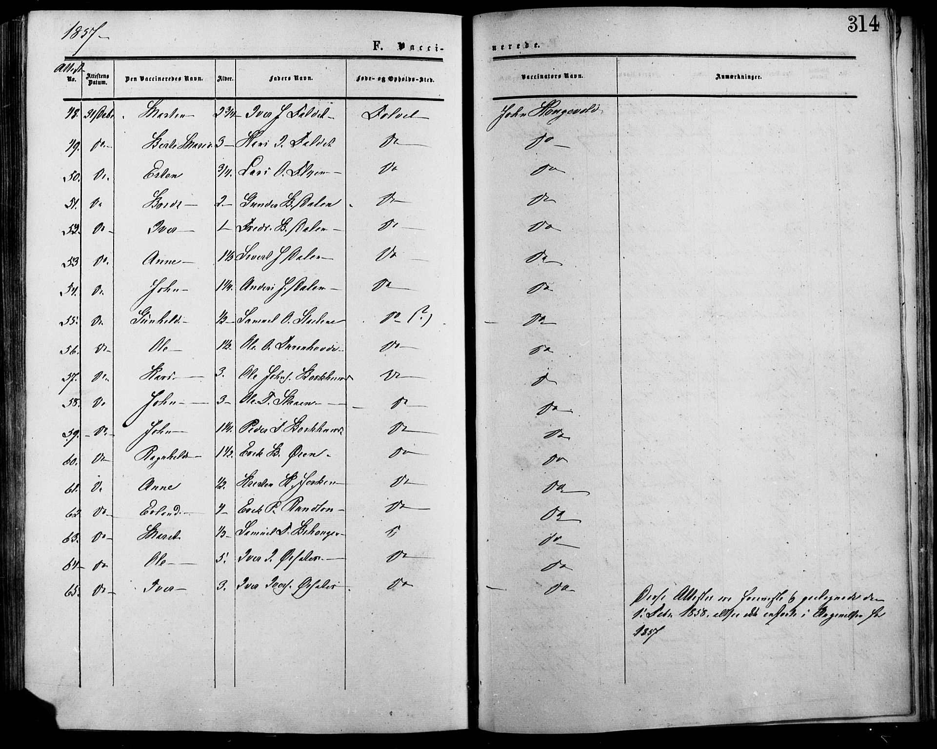 Lesja prestekontor, SAH/PREST-068/H/Ha/Haa/L0007: Parish register (official) no. 7, 1854-1862, p. 314