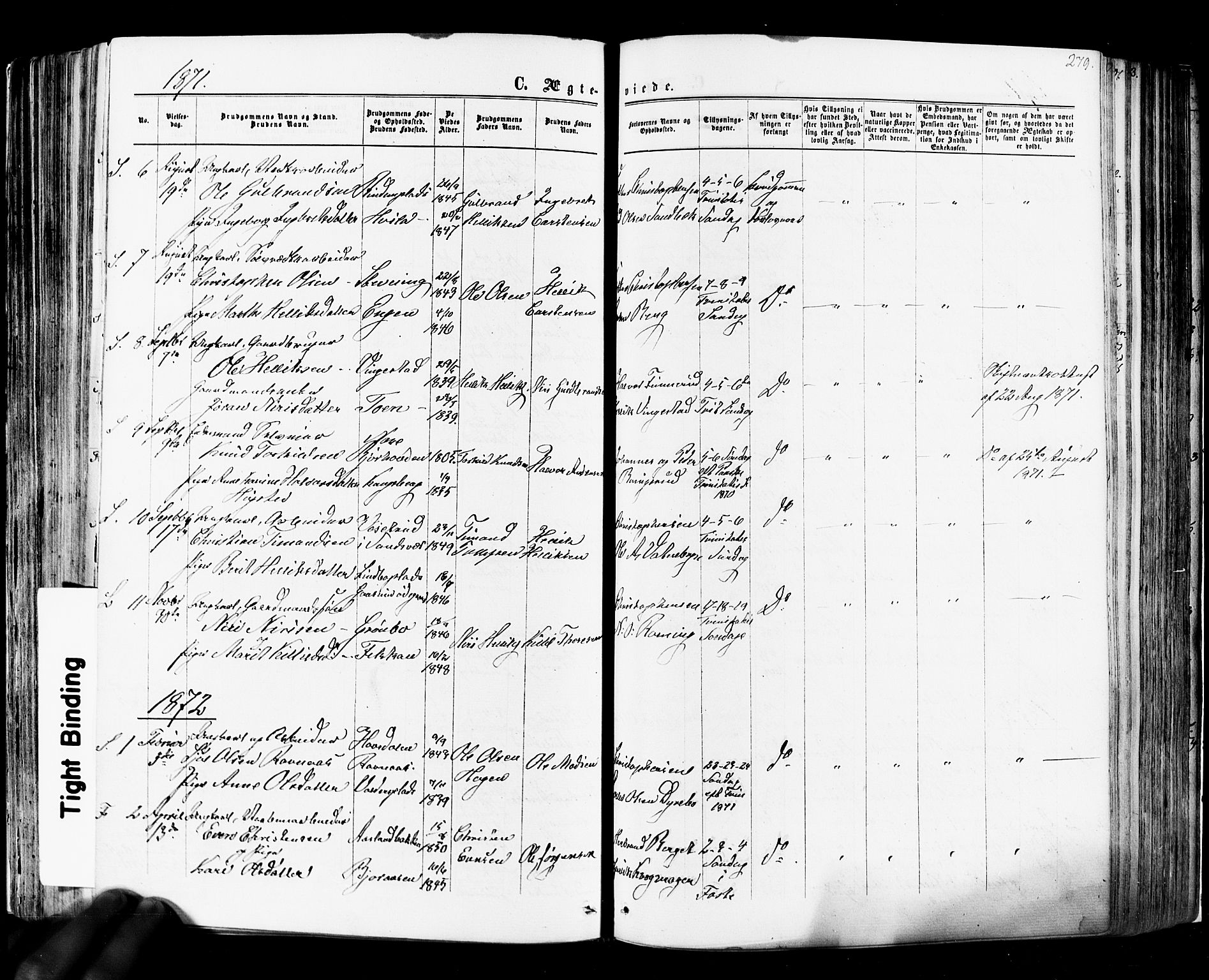 Flesberg kirkebøker, SAKO/A-18/F/Fa/L0007: Parish register (official) no. I 7, 1861-1878, p. 279