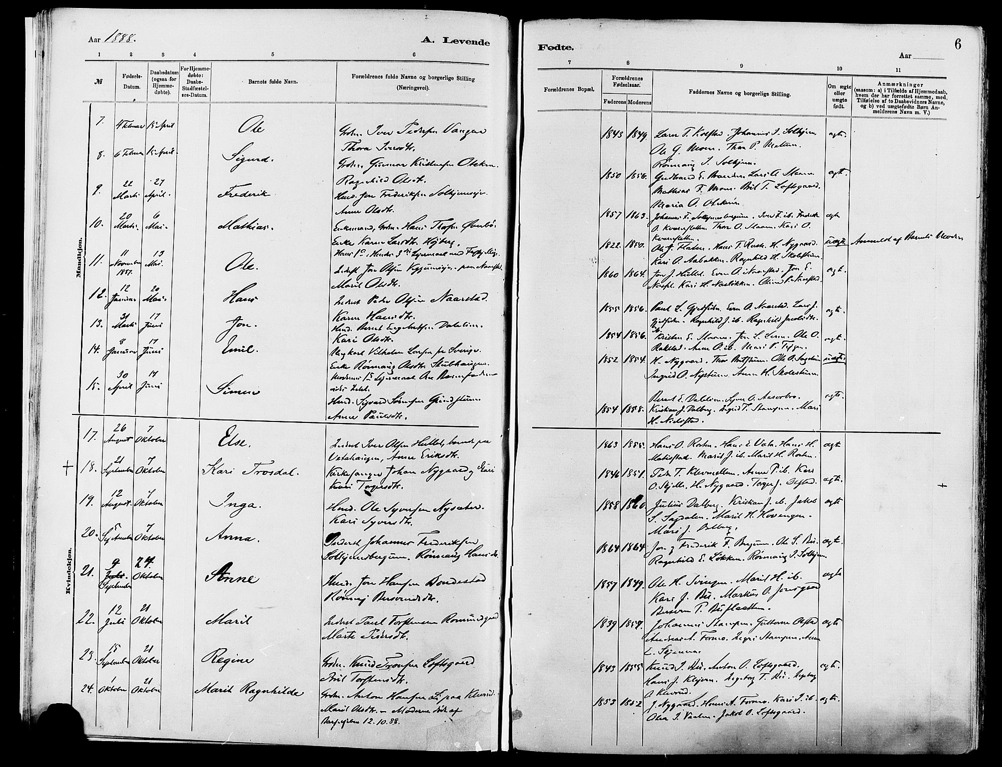 Vågå prestekontor, AV/SAH-PREST-076/H/Ha/Haa/L0008: Parish register (official) no. 8, 1886-1904, p. 6