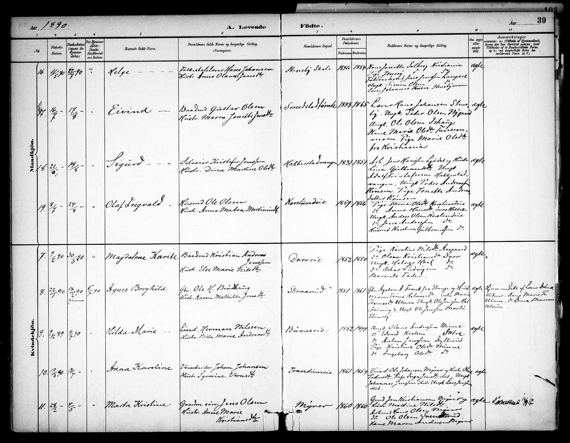 Eidsvoll prestekontor Kirkebøker, AV/SAO-A-10888/F/Fb/L0001: Parish register (official) no. II 1, 1882-1897, p. 39