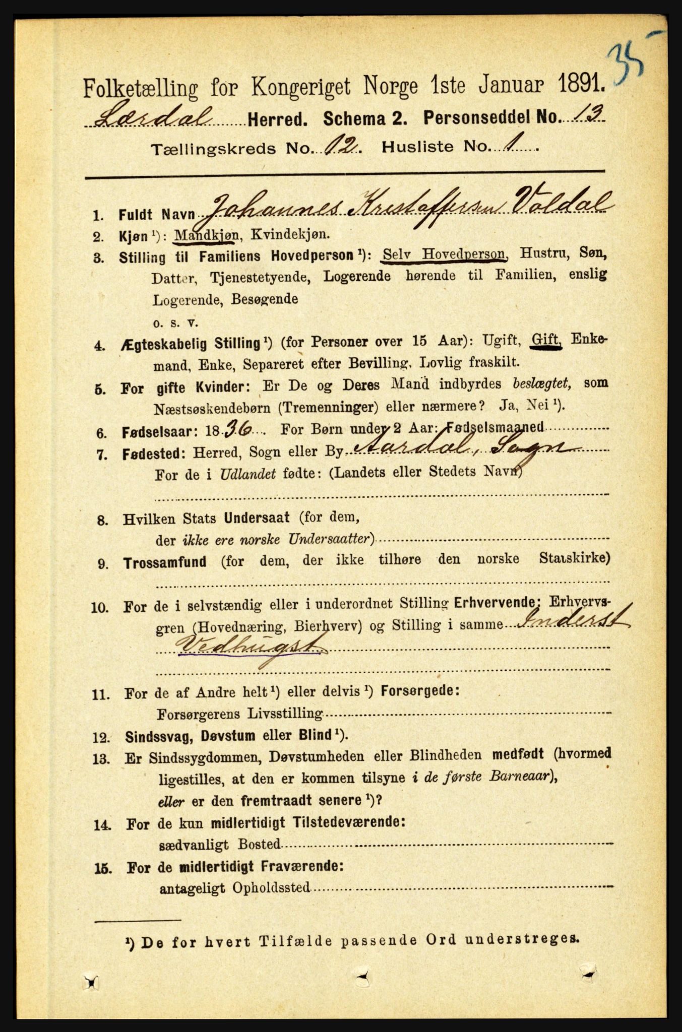 RA, 1891 census for 1422 Lærdal, 1891, p. 2560