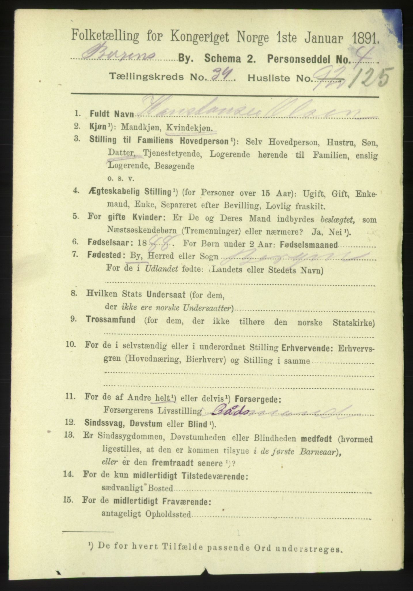 RA, 1891 Census for 1301 Bergen, 1891, p. 48126