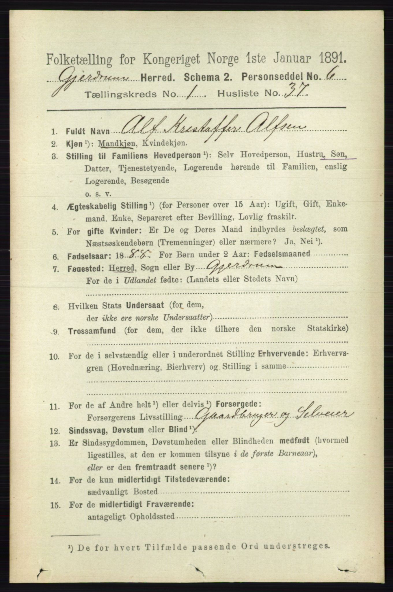 RA, 1891 census for 0234 Gjerdrum, 1891, p. 327