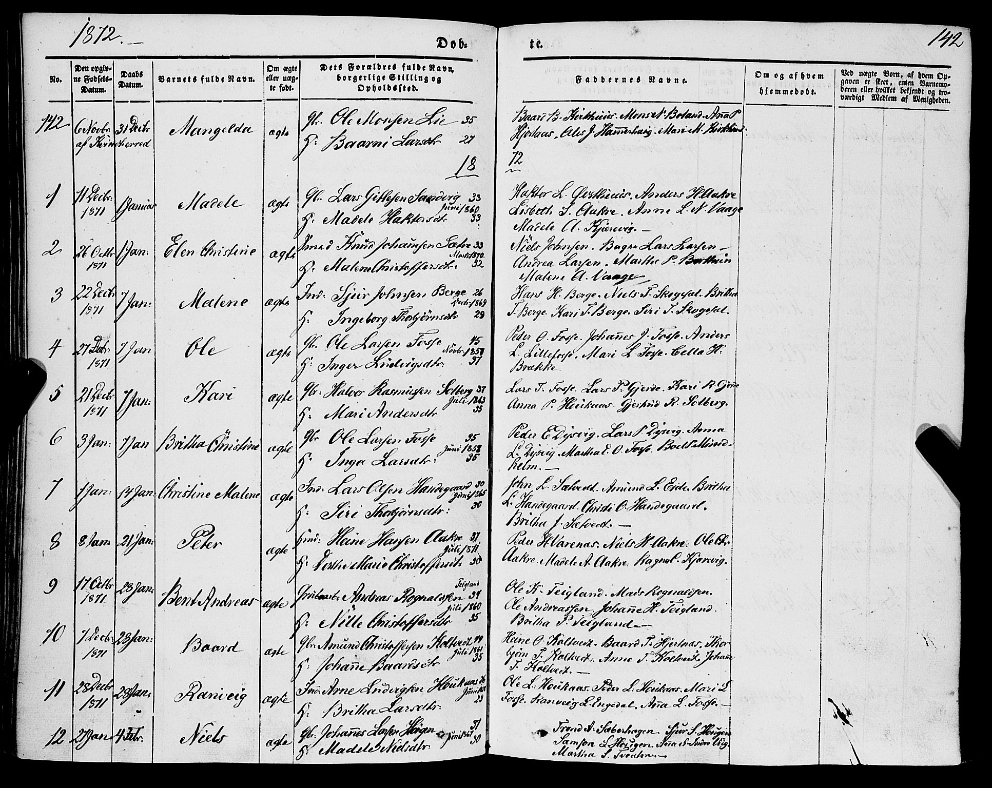 Strandebarm sokneprestembete, AV/SAB-A-78401/H/Haa: Parish register (official) no. A 7, 1844-1872, p. 142