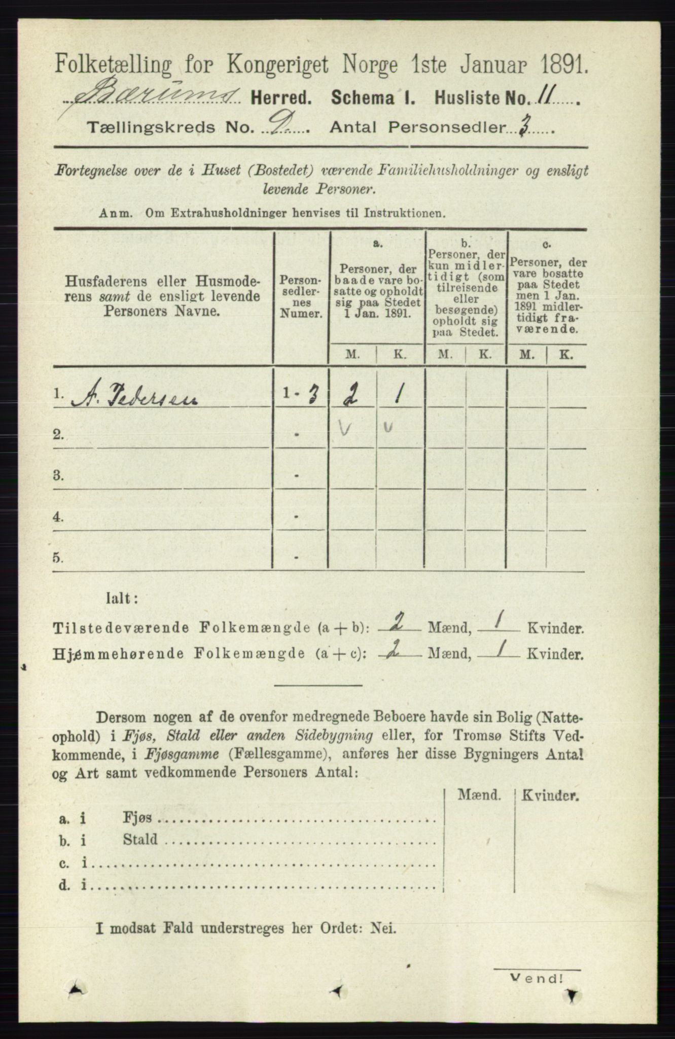 RA, 1891 census for 0219 Bærum, 1891, p. 4990