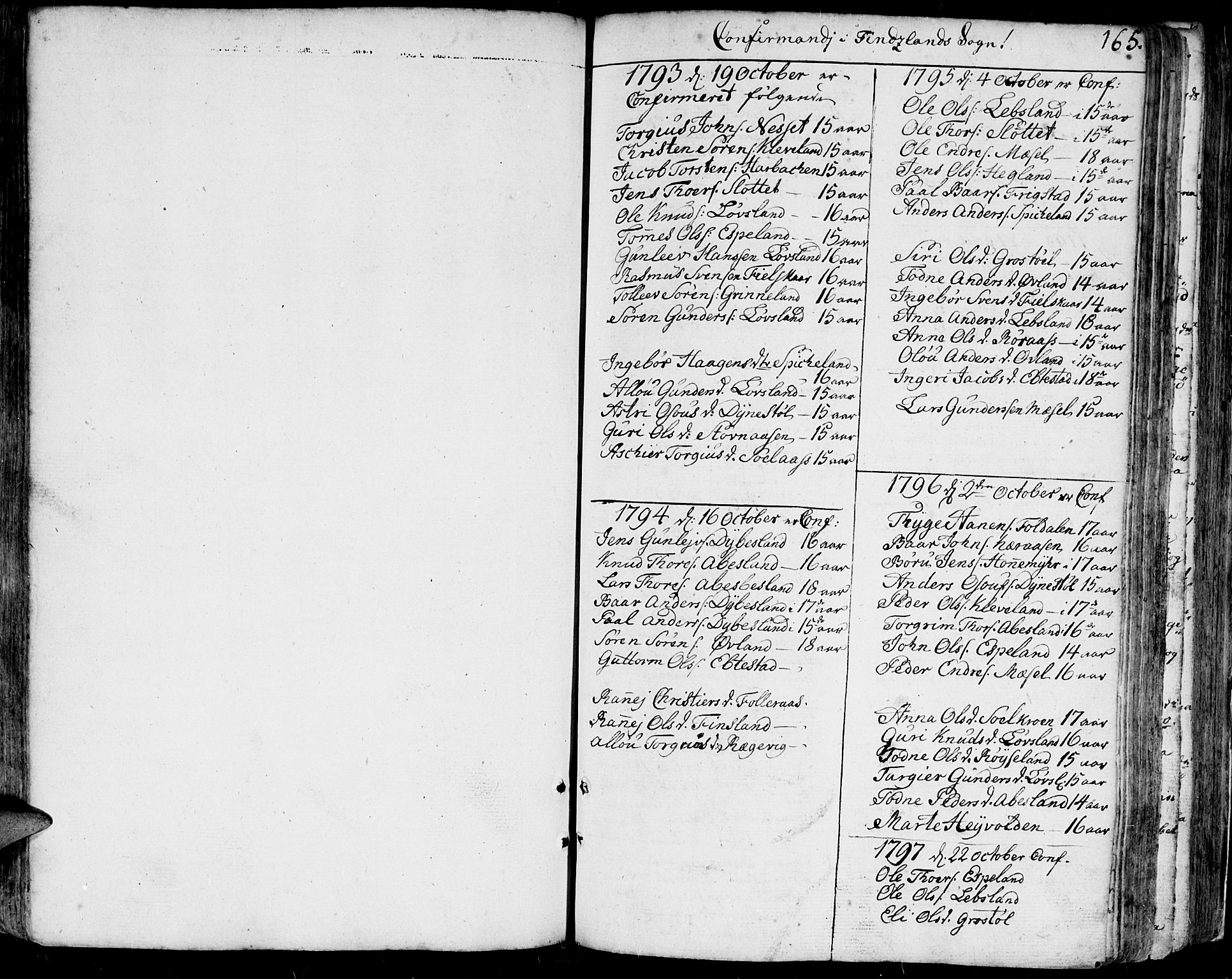 Bjelland sokneprestkontor, SAK/1111-0005/F/Fa/Faa/L0001: Parish register (official) no. A 1 /2, 1793-1815, p. 165