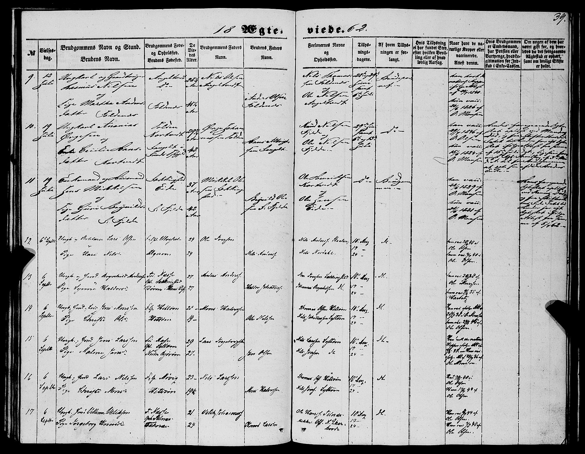 Fjell sokneprestembete, AV/SAB-A-75301/H/Haa: Parish register (official) no. A 6, 1849-1877, p. 39