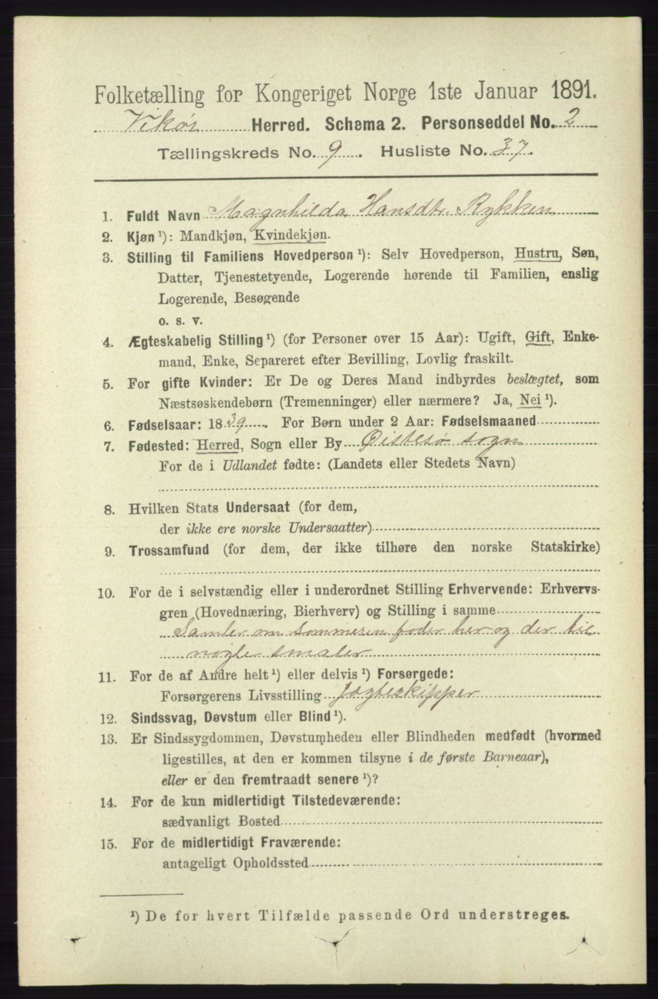 RA, 1891 census for 1238 Vikør, 1891, p. 2892